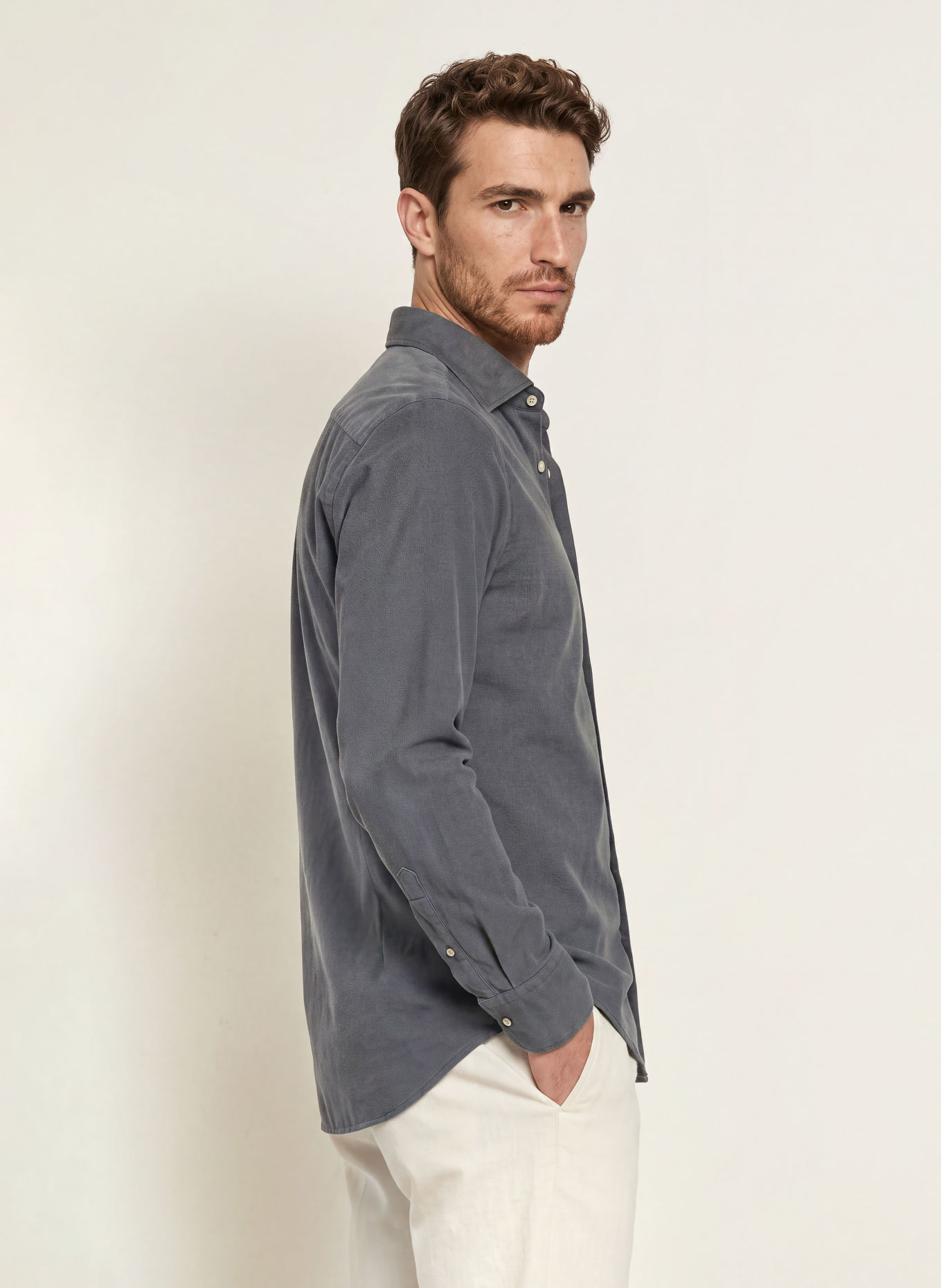 Stenströms Corduroy Shirt, Slimline Fit: DARK GRAY