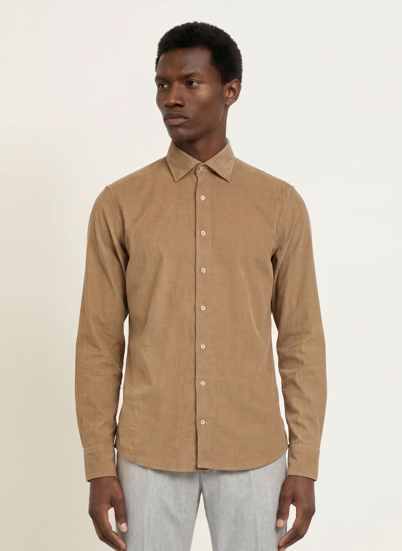 Stenströms Corduroy Shirt, Slimline Fit: BEIGE