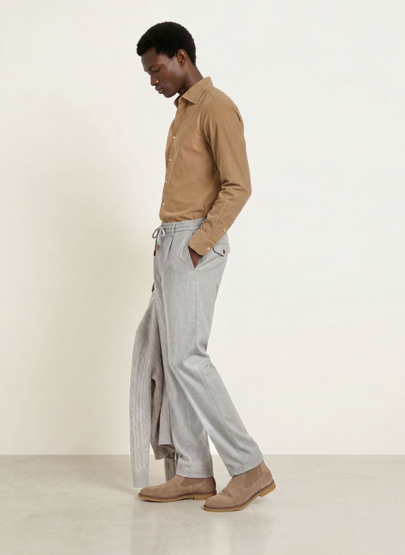Stenströms Corduroy Shirt, Slimline Fit: BEIGE