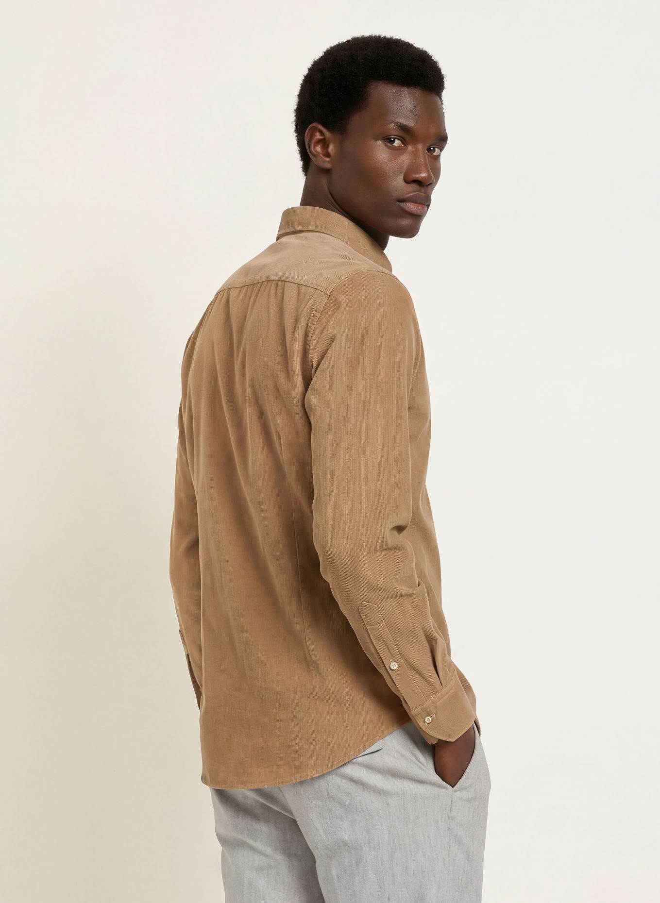 Stenströms Corduroy Shirt, Slimline Fit: BEIGE