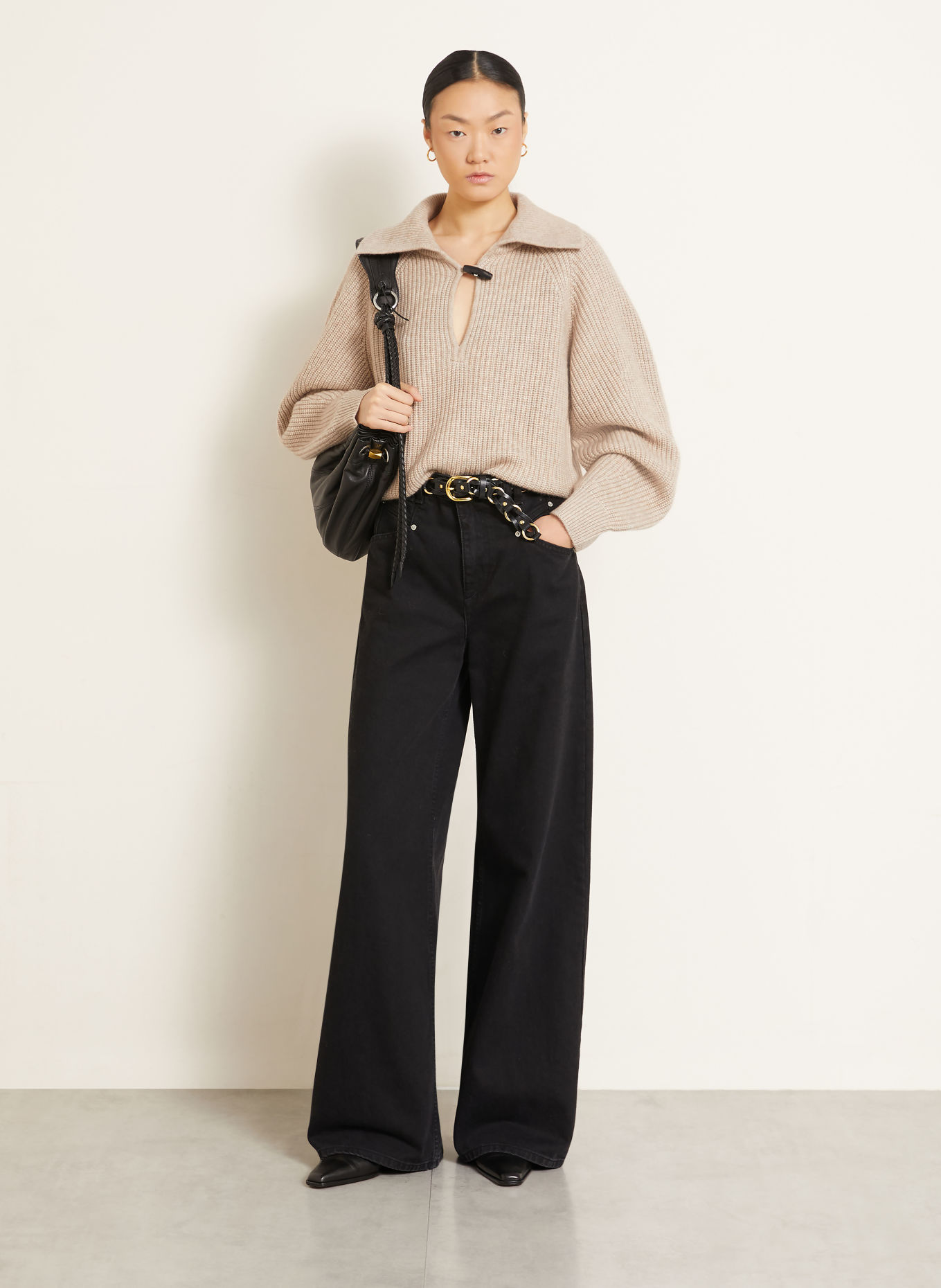 ISABEL MARANT MIRANDA half-zip sweater with Merino Wool and Cashmere: BEIGE