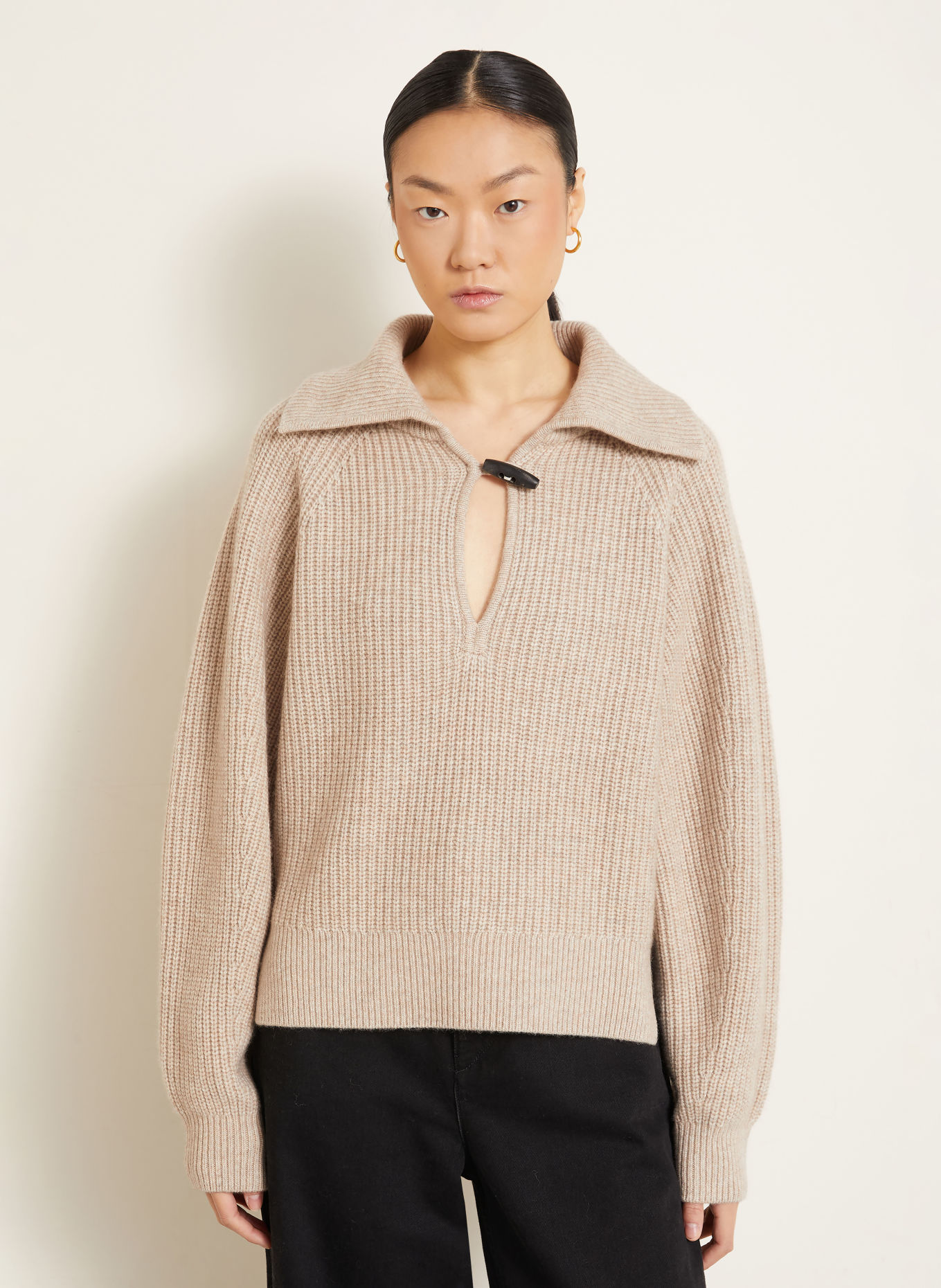 ISABEL MARANT MIRANDA half-zip sweater with Merino Wool and Cashmere: BEIGE