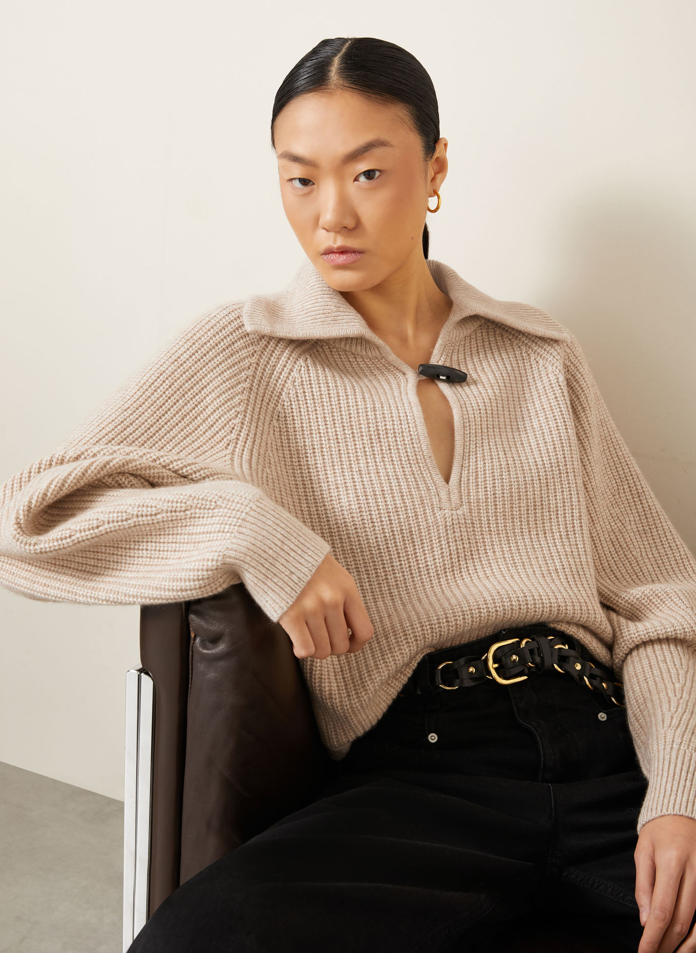 ISABEL MARANT MIRANDA half-zip sweater with Merino Wool and Cashmere: BEIGE