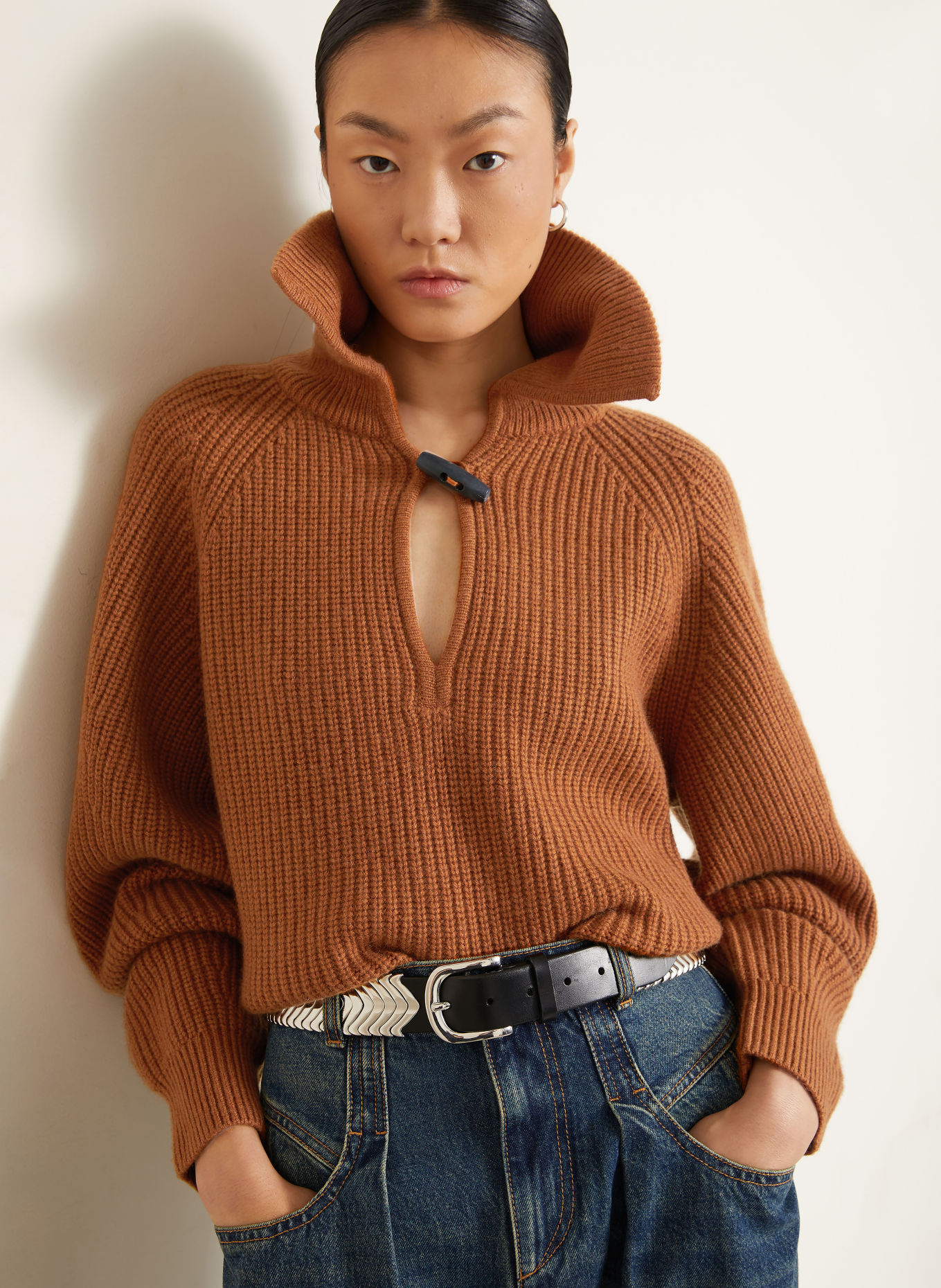 ISABEL MARANT Sweter typu troyer MIRANDA z wełną merynosową i kaszmirem: BRĄZOWY