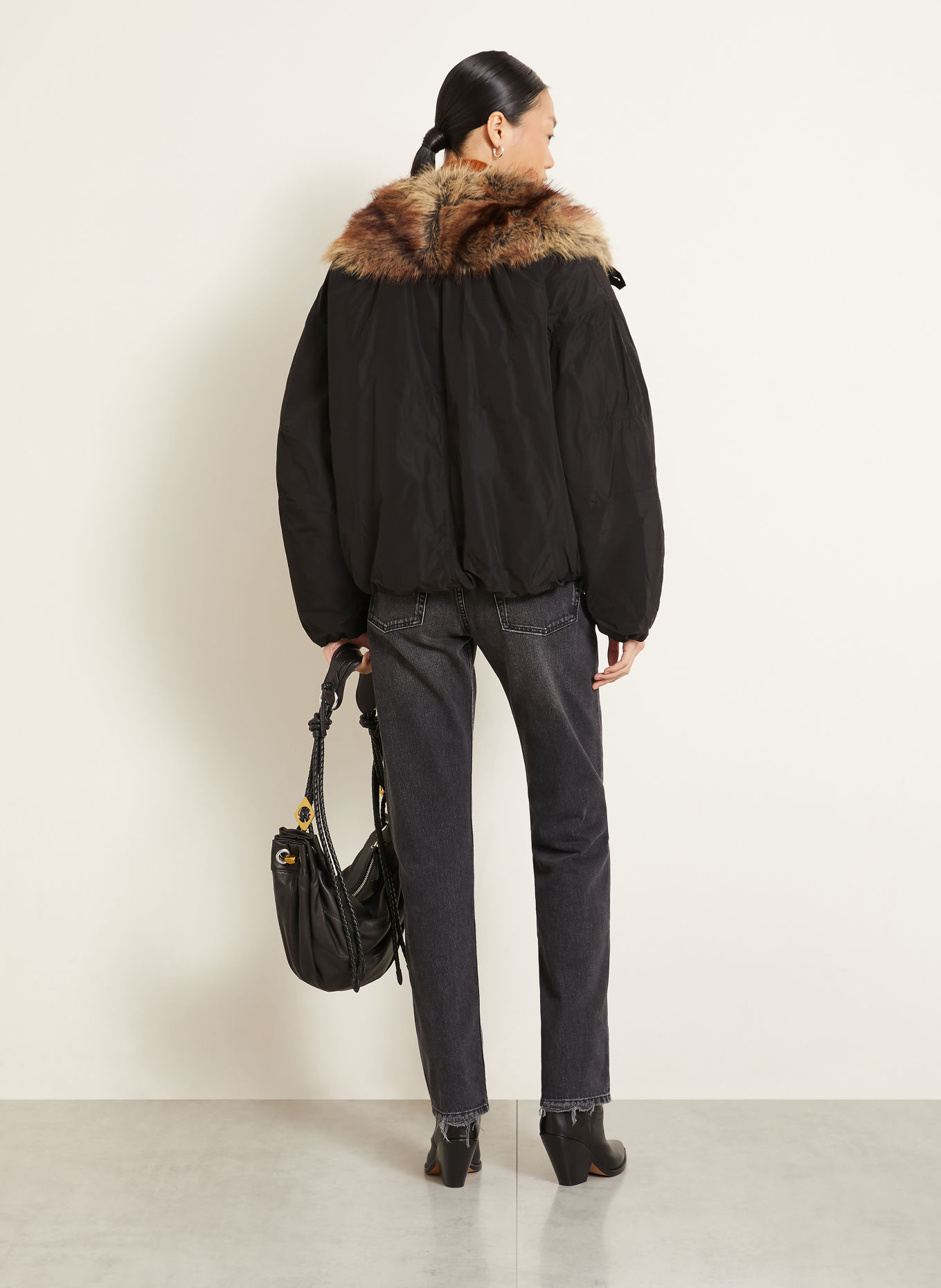 ISABEL MARANT Blouson CHARONE avec fausse fourrure: NOIR / MARRON