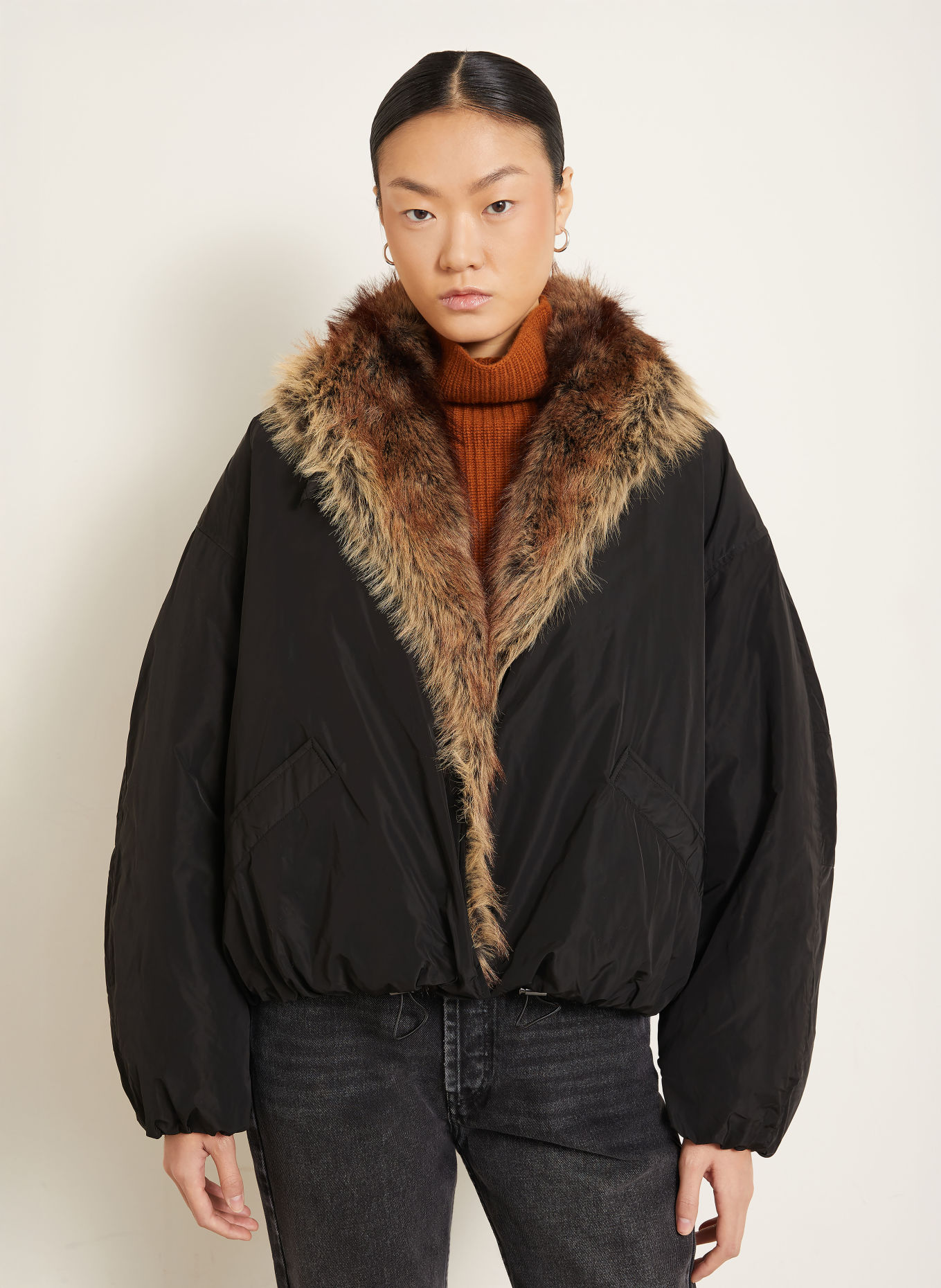 ISABEL MARANT Blouson CHARONE avec fausse fourrure: NOIR / MARRON