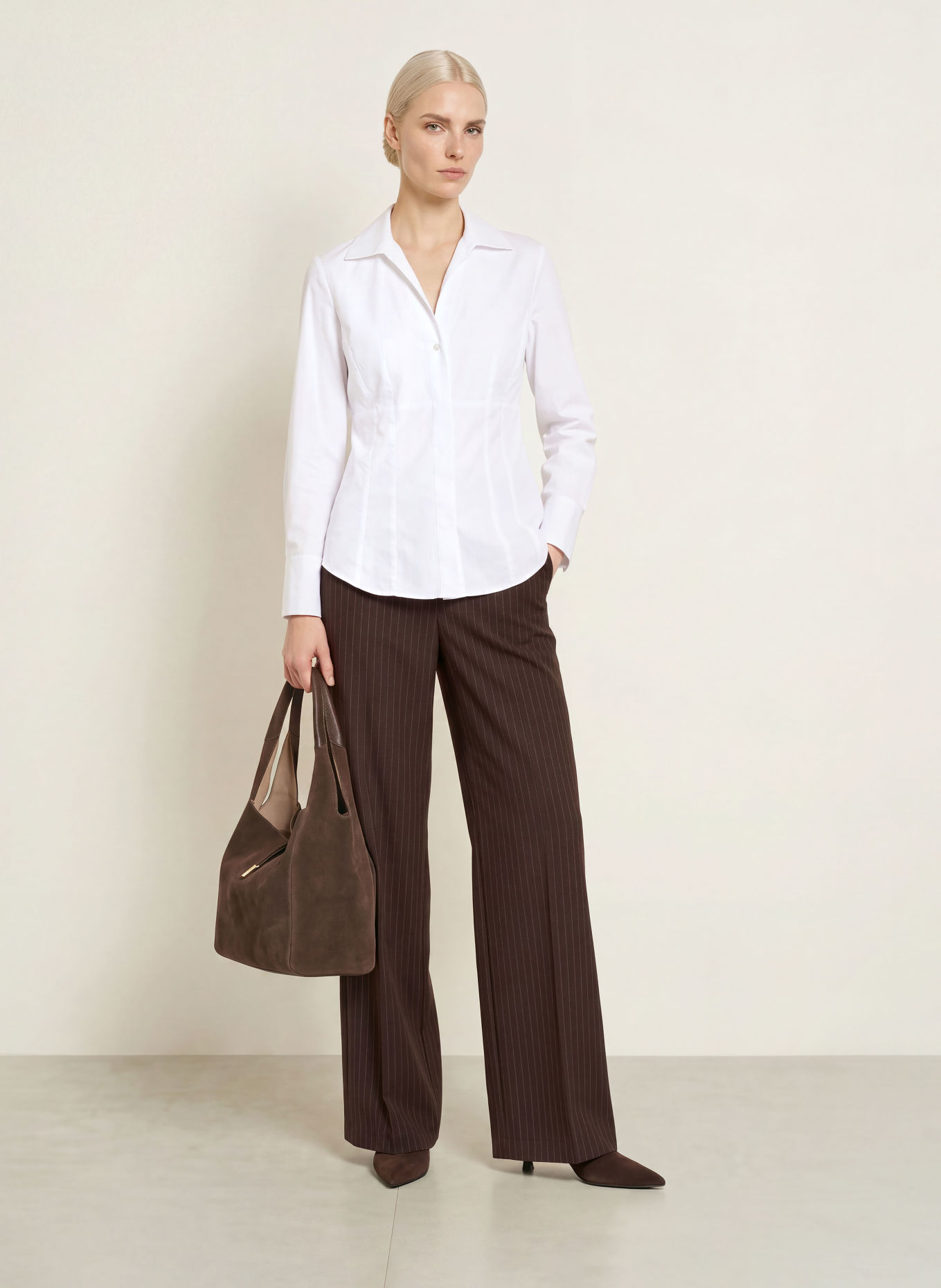 MARELLA Pantalon palazzo: MARRON FONCÉ / MARRON CLAIR