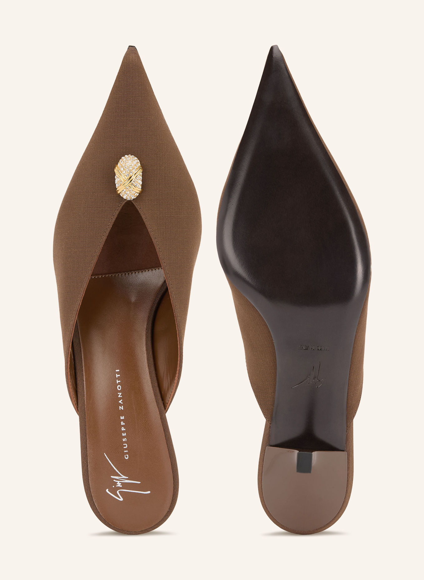 GIUSEPPE ZANOTTI DESIGN Mules RAQUEL mit Schmucksteinen: BRAUN / GOLD