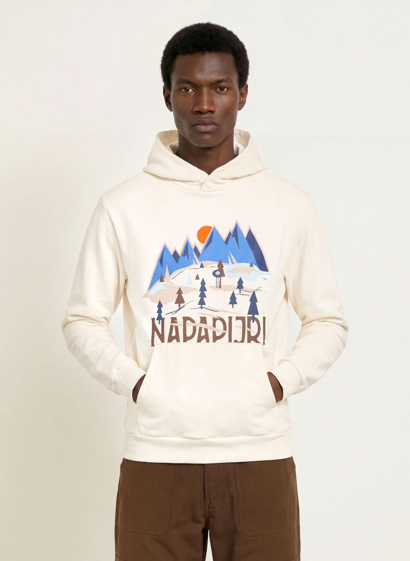 NAPAPIJRI Hoodie B-SWEAT: WHITE / DARK BROWN / BLUE
