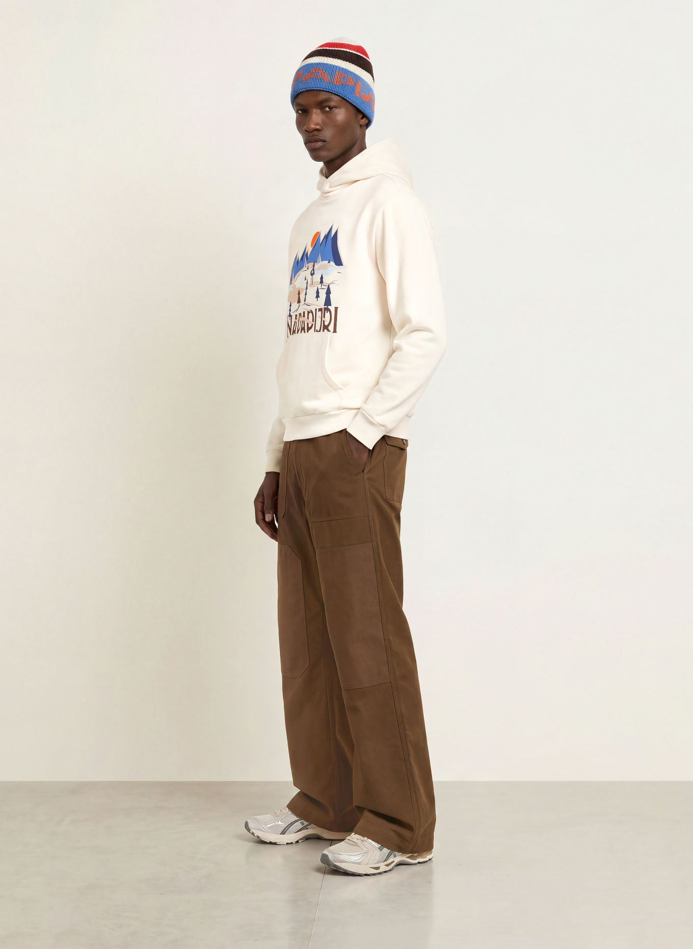 NAPAPIJRI Hoodie B-SWEAT: WHITE / DARK BROWN / BLUE