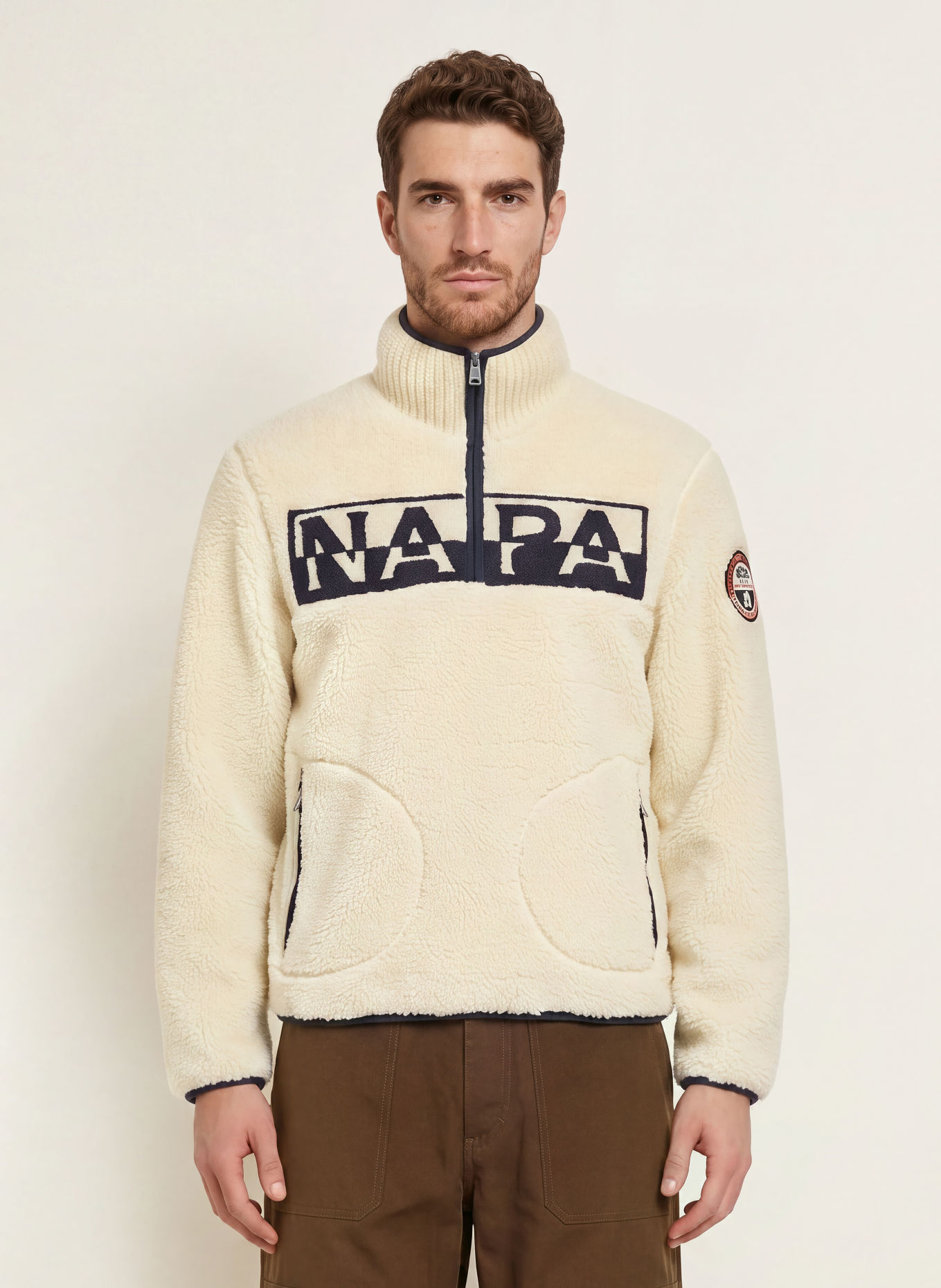 NAPAPIJRI ARCHIVE Fleece Half-zip Sweater: CREAM / DARK BLUE / BLACK