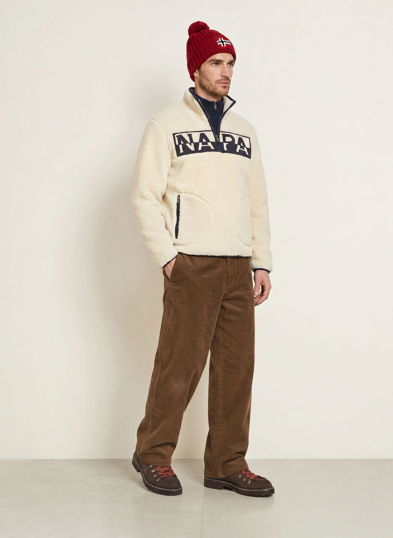 NAPAPIJRI ARCHIVE Fleece Half-zip Sweater: CREAM / DARK BLUE / BLACK