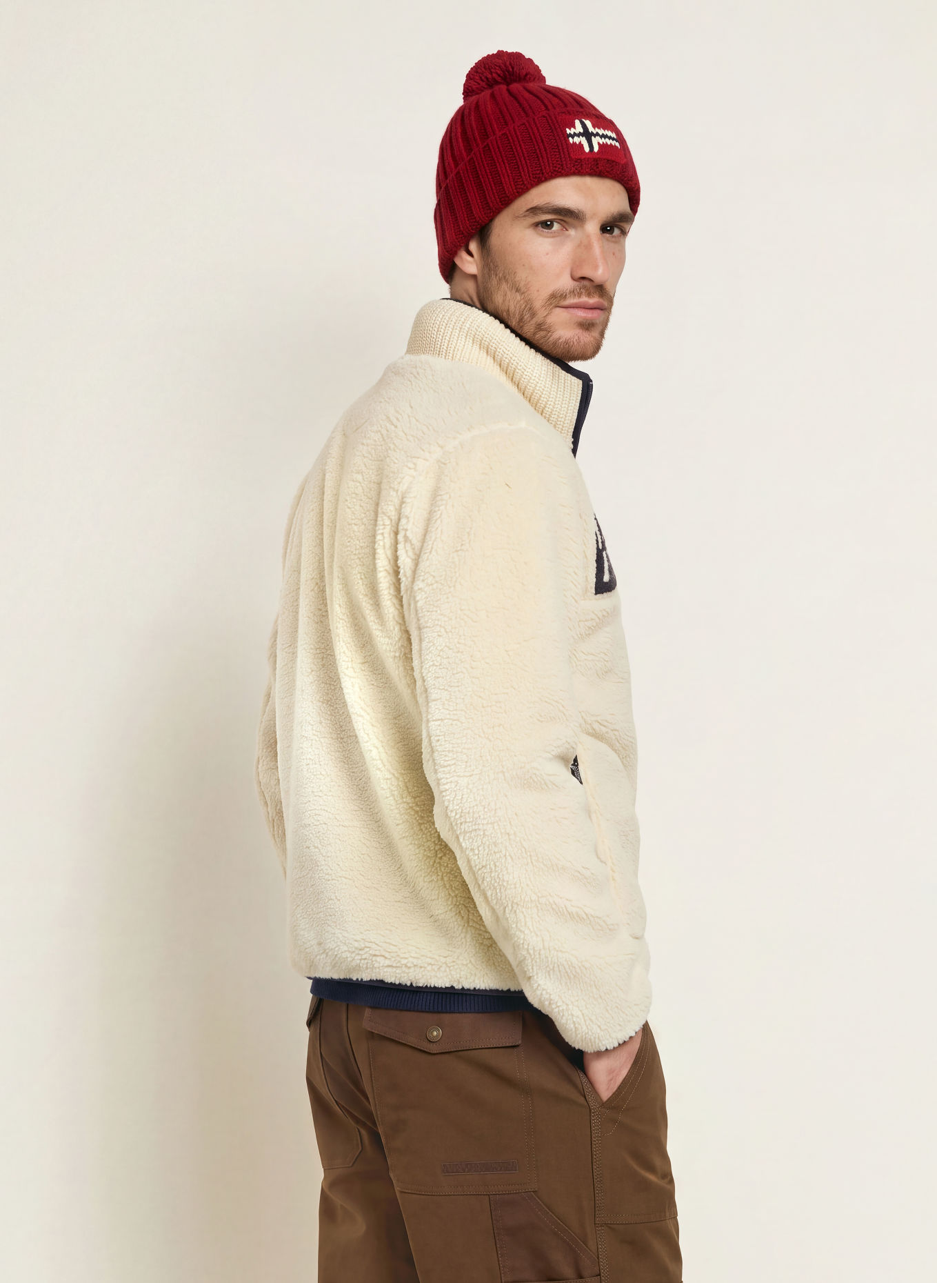 NAPAPIJRI ARCHIVE Fleece Half-zip Sweater: CREAM / DARK BLUE / BLACK