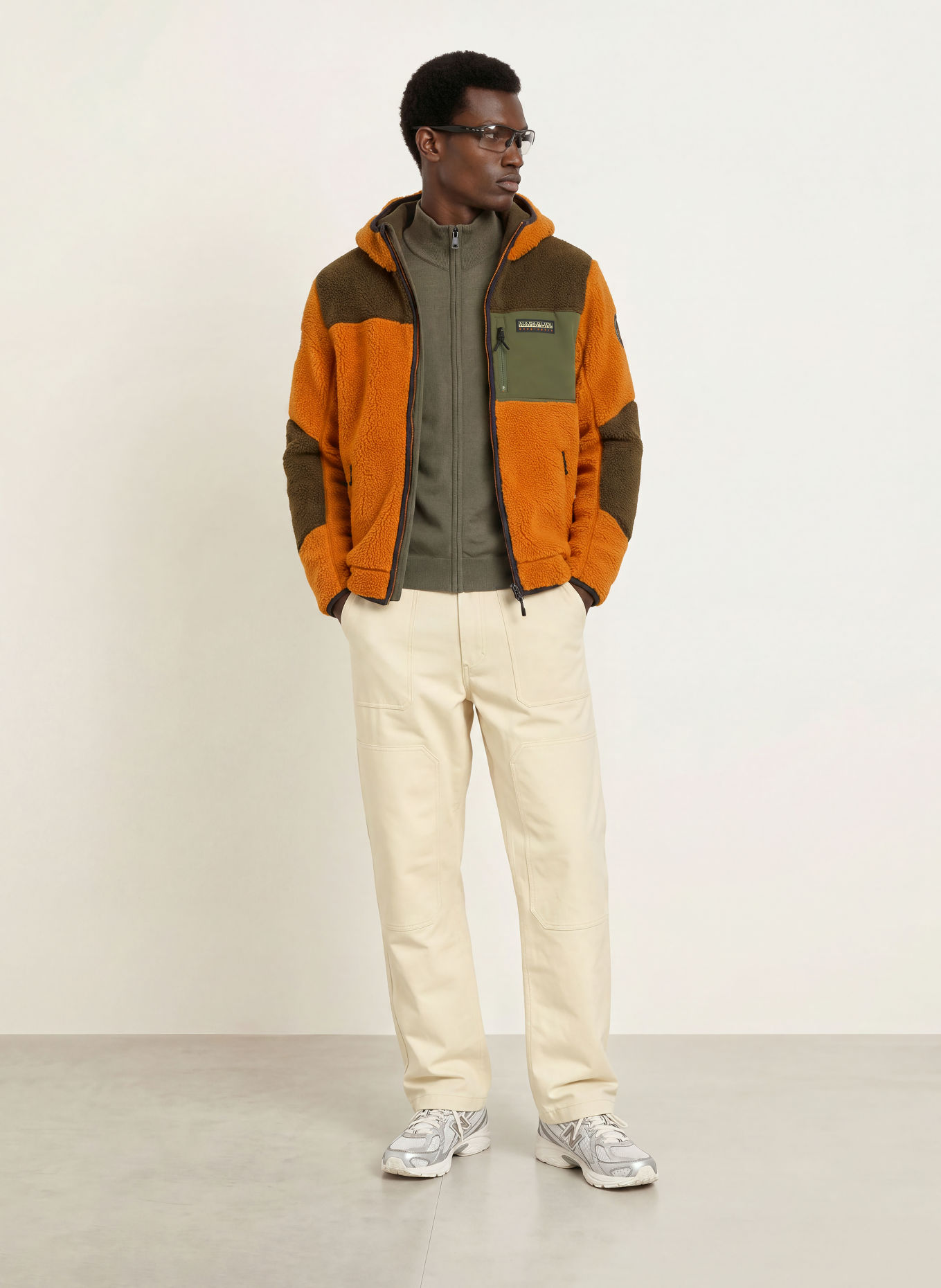 NAPAPIJRI Veste polaire YUPIK: ORANGE / MARRON FONCÉ / KAKI