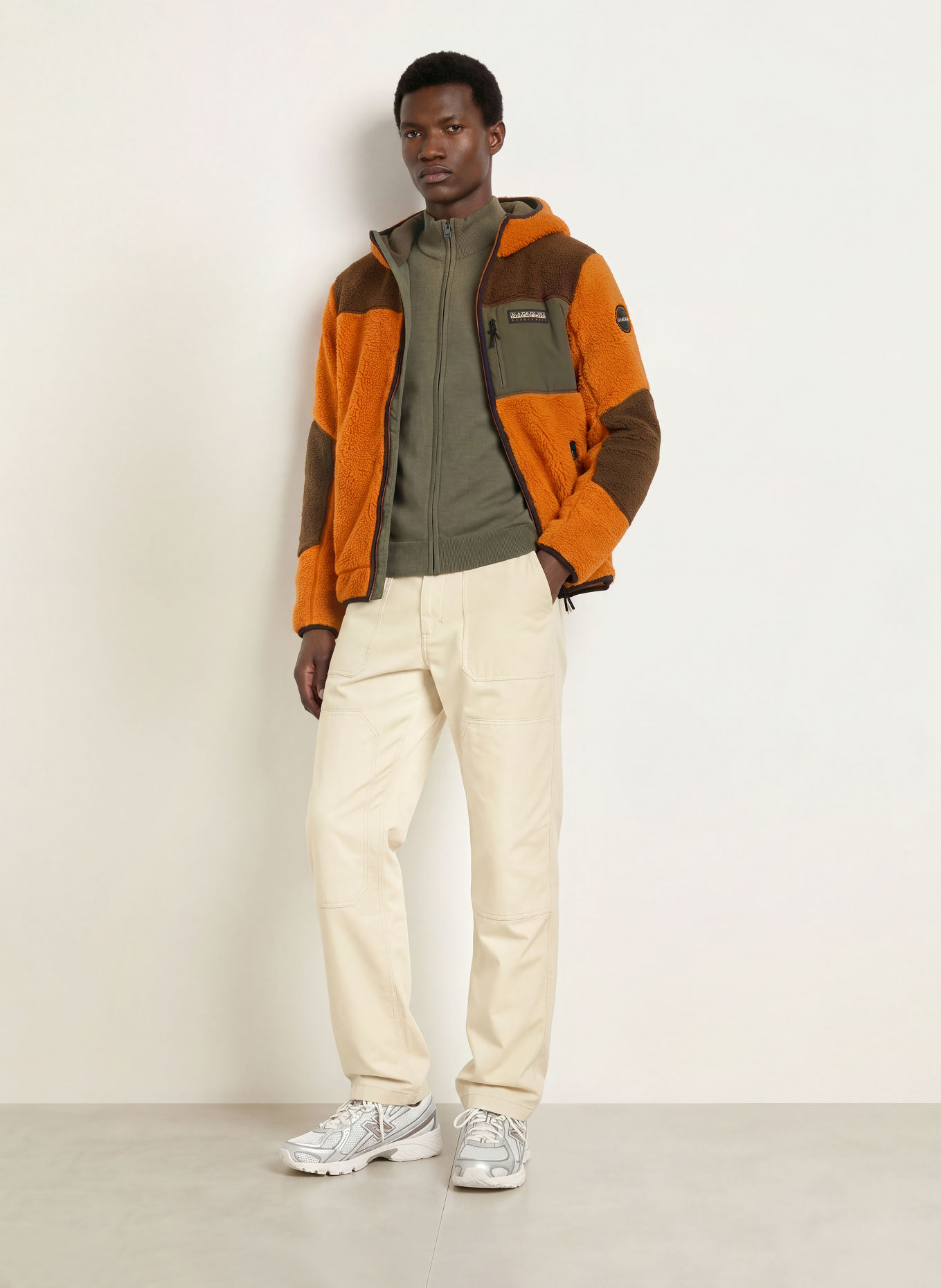 NAPAPIJRI Veste polaire YUPIK: ORANGE / MARRON FONCÉ / KAKI