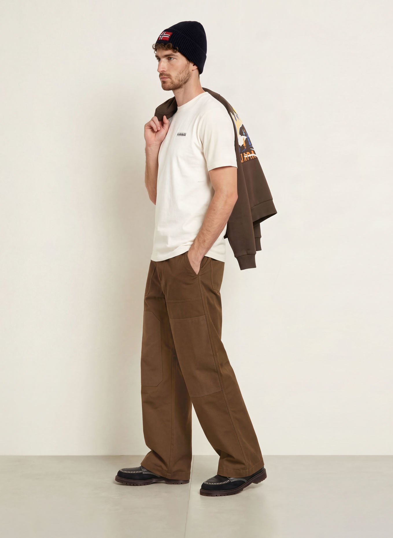 NAPAPIJRI T-shirt: WHITE / DARK BROWN / BLUE