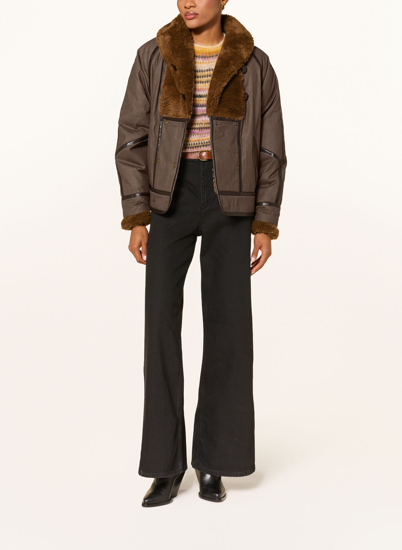 MARANT ÉTOILE Overjacket OLINKA met kunstbont: BRUIN / MARRON FONCÉ