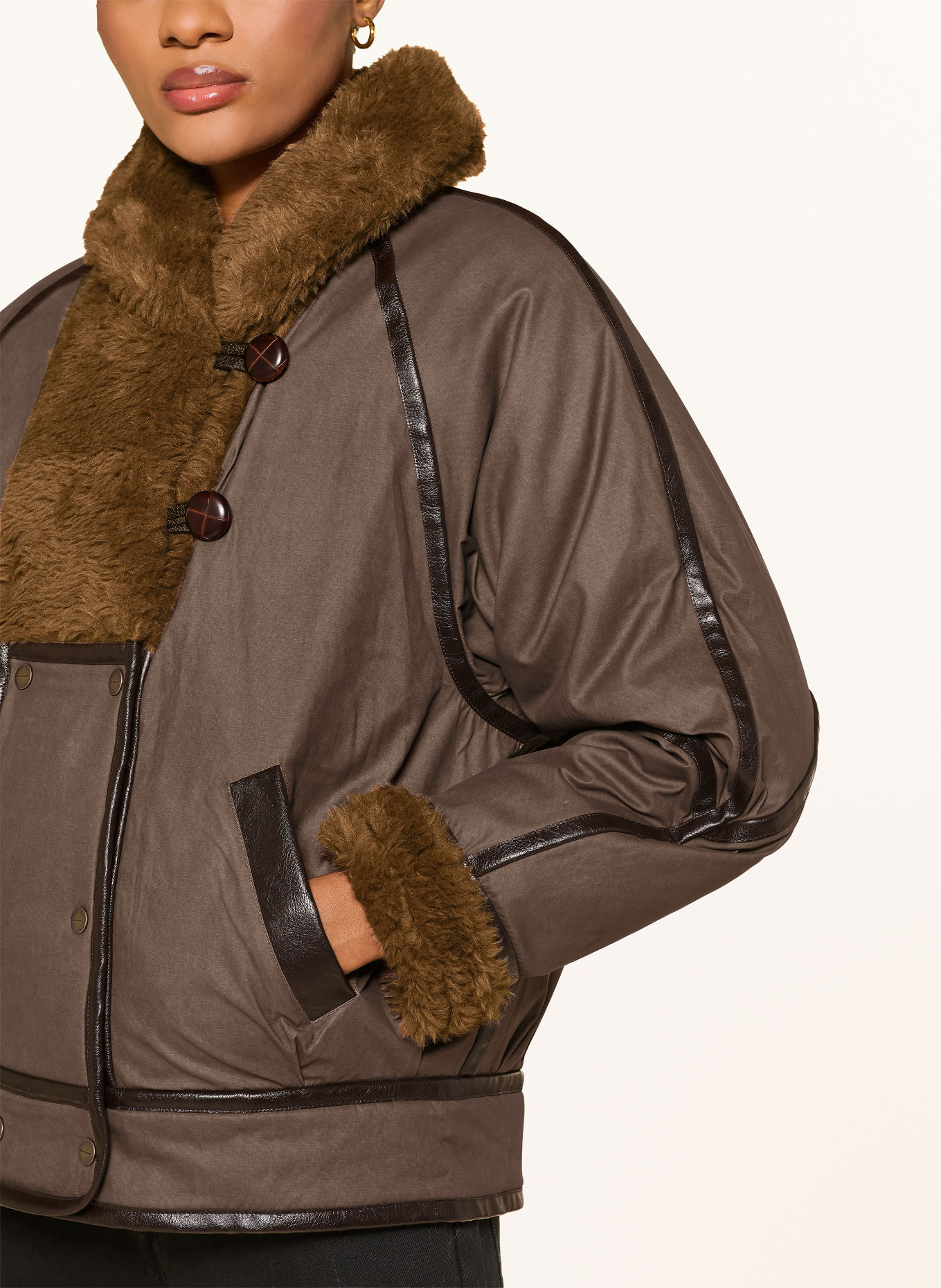 MARANT ÉTOILE Overjacket OLINKA met kunstbont: BRUIN / MARRON FONCÉ