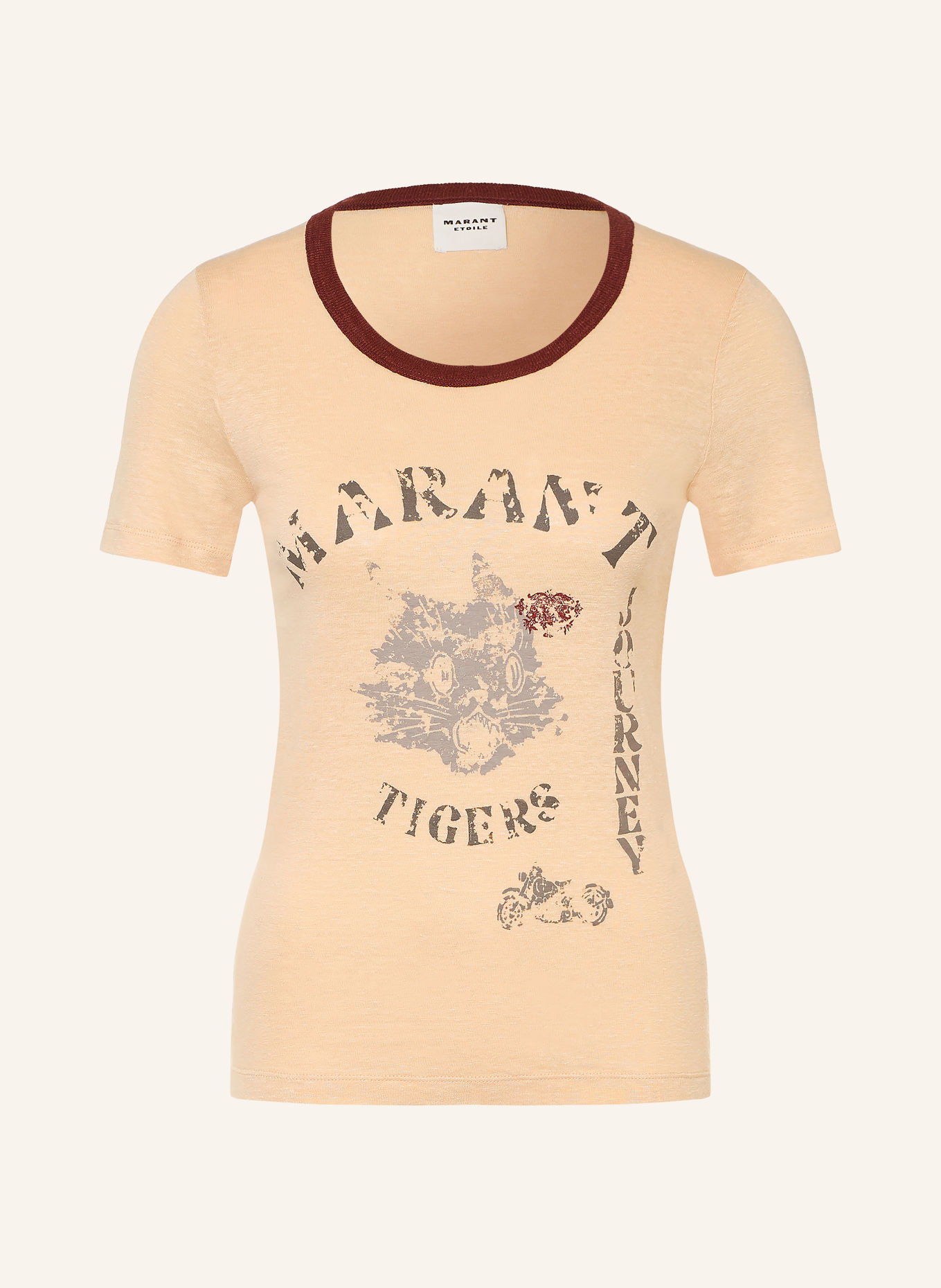 MARANT ÉTOILE T-shirt KILIANN van linnen: BEIGE / TAUPE / DONKERROOD