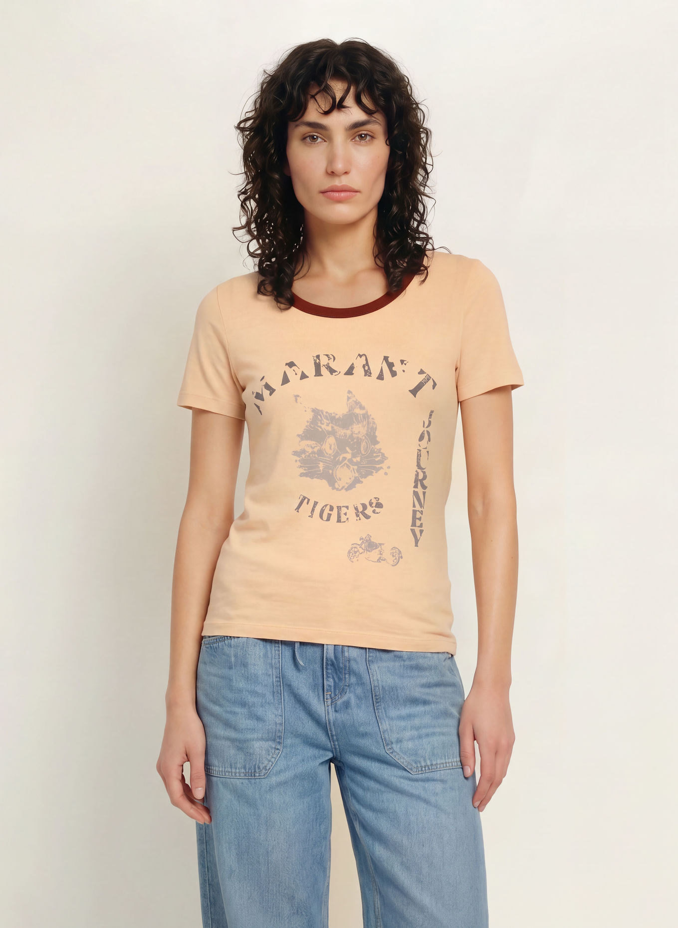 MARANT ÉTOILE T-shirt KILIANN van linnen: BEIGE / TAUPE / DONKERROOD
