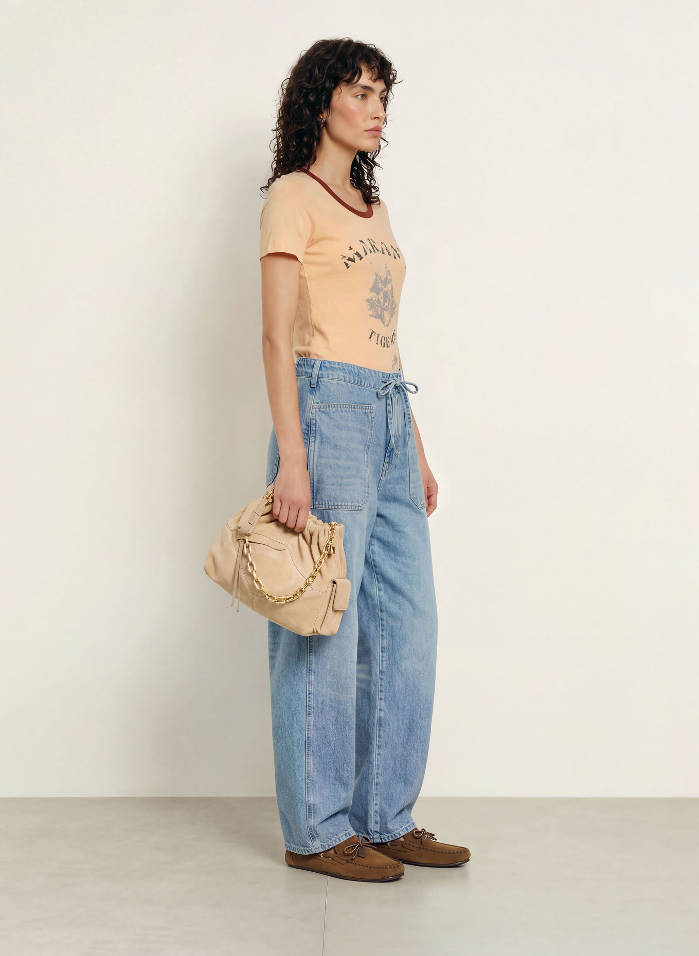 MARANT ÉTOILE T-shirt KILIANN van linnen: BEIGE / TAUPE / DONKERROOD