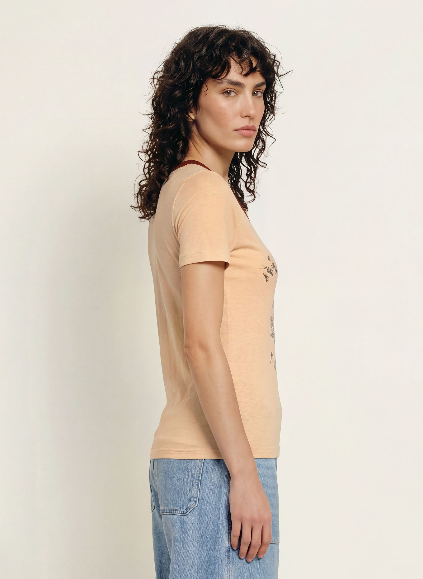 MARANT ÉTOILE T-shirt KILIANN van linnen: BEIGE / TAUPE / DONKERROOD