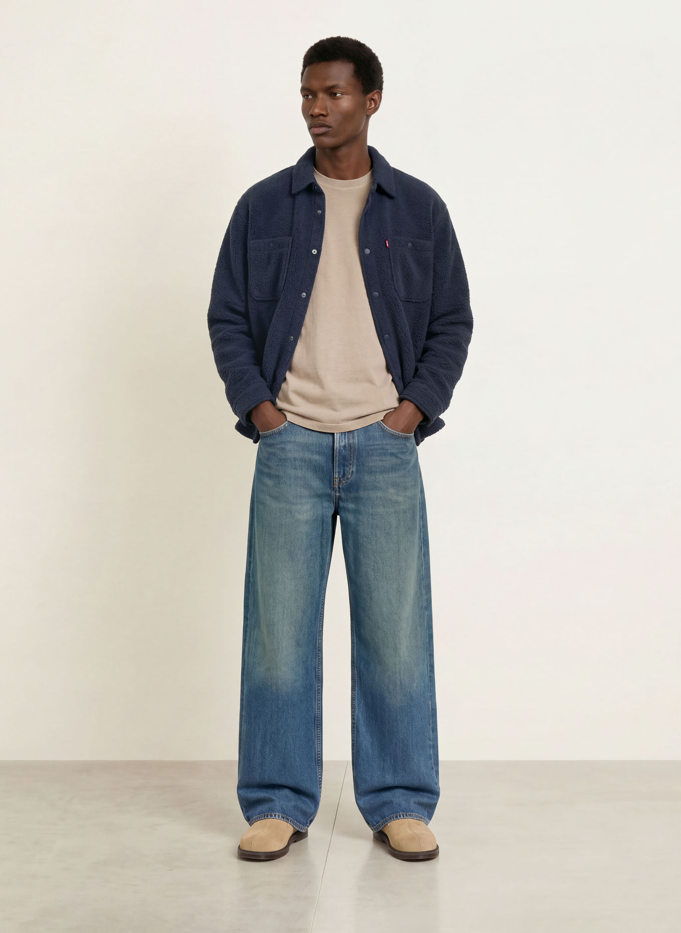 Levi's® Svrchní košile z plyšové kožešiny SHERPA SOFT WORKER: TMAVĚ MODRÁ