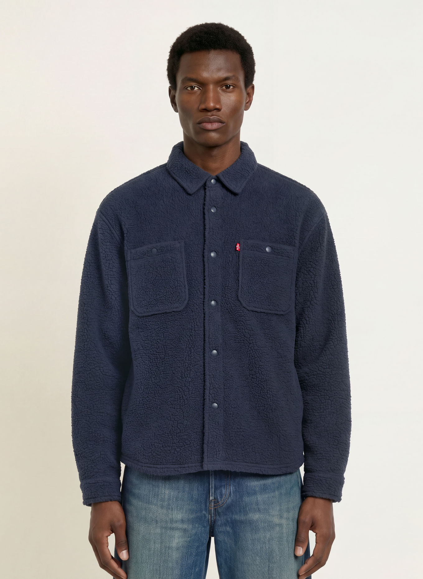 Levi's® Svrchní košile z plyšové kožešiny SHERPA SOFT WORKER: TMAVĚ MODRÁ