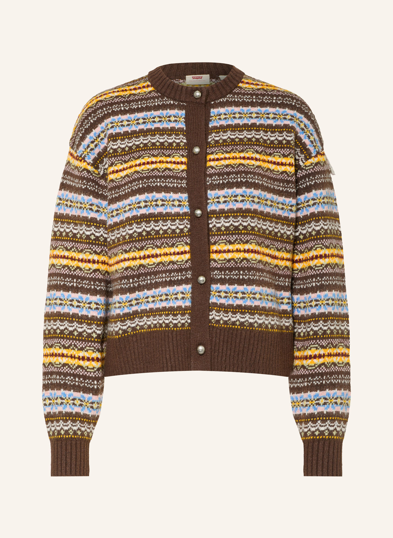 Levi's® CHARLOTTE Cardigan: DARK BROWN / YELLOW / LIGHT BLUE