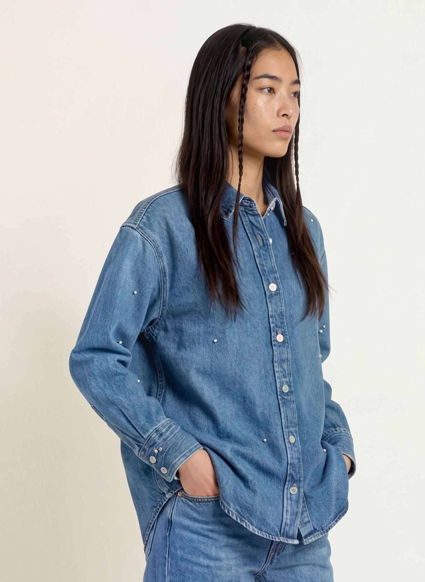 Levi's® Bluzka jeansowa JORDAN z nitami i kamyczkami ozdobnymi: NIEBIESKI