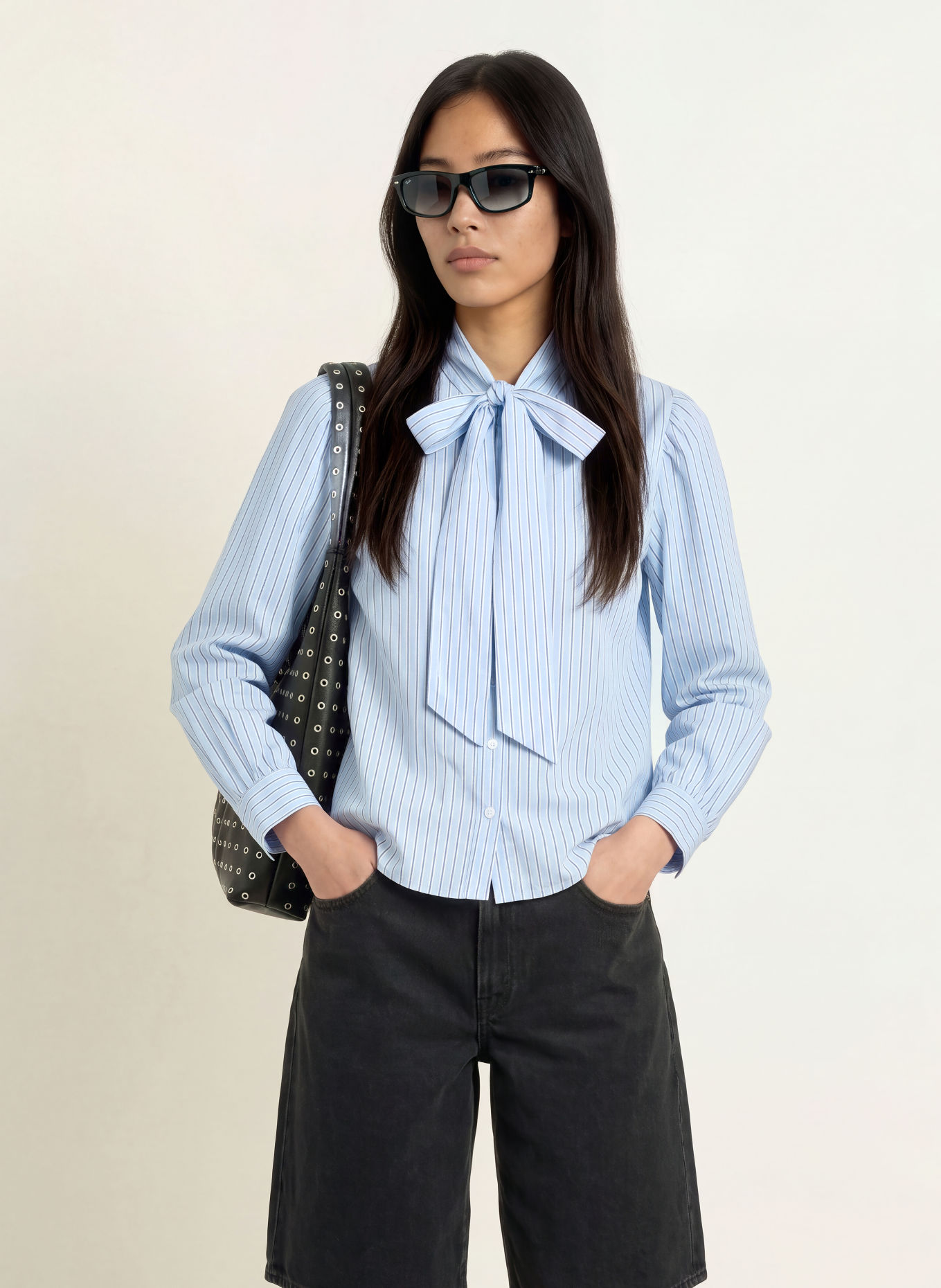 Levi's® Bluză cu fundă JUDICE: ALBASTRU DESCHIS / ALBASTRU ÎNCHIS / ALB