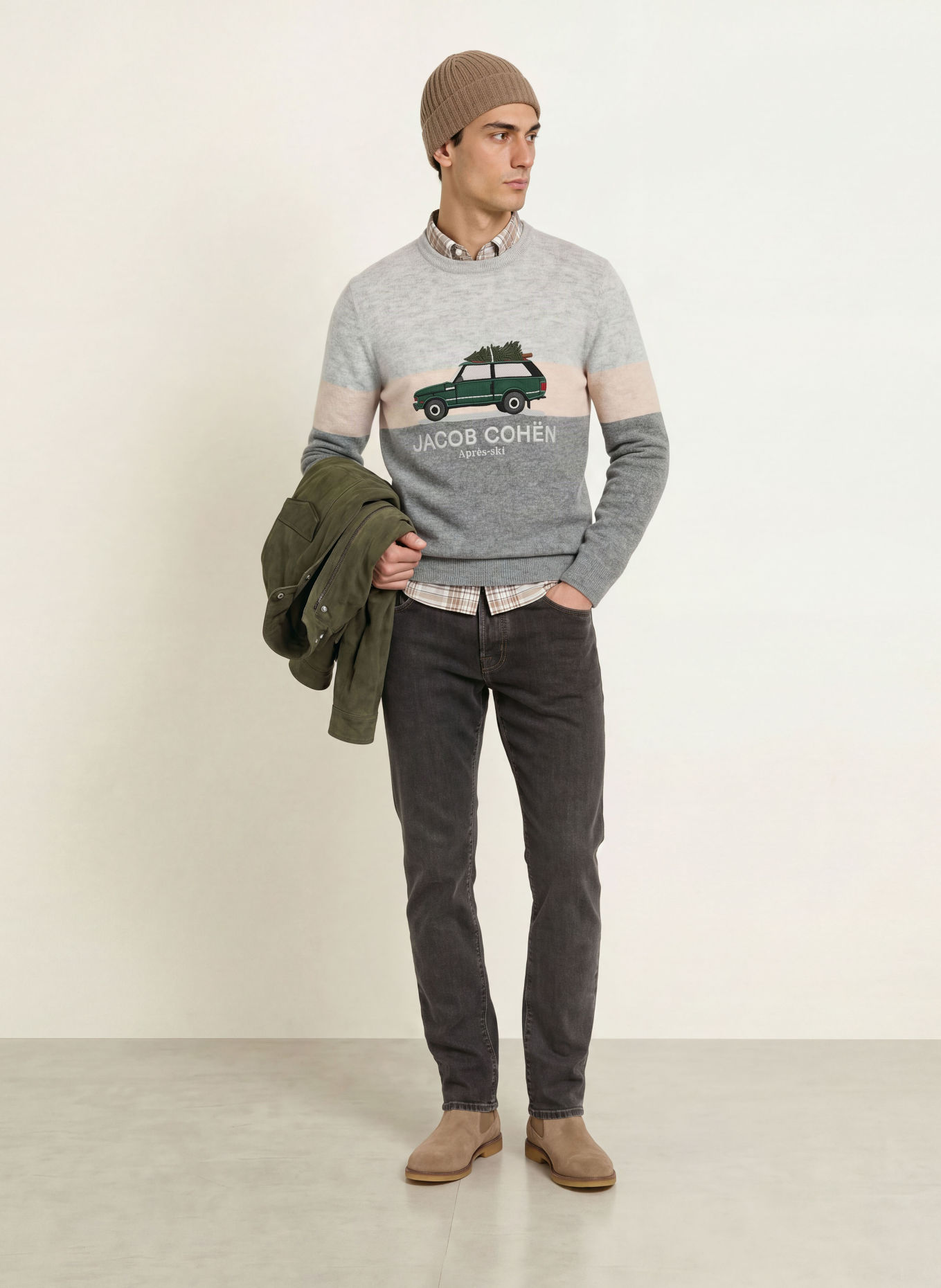 JACOB COHEN Pullover mit Alpaka: GRAU / BEIGE / DUNKELGRÜN