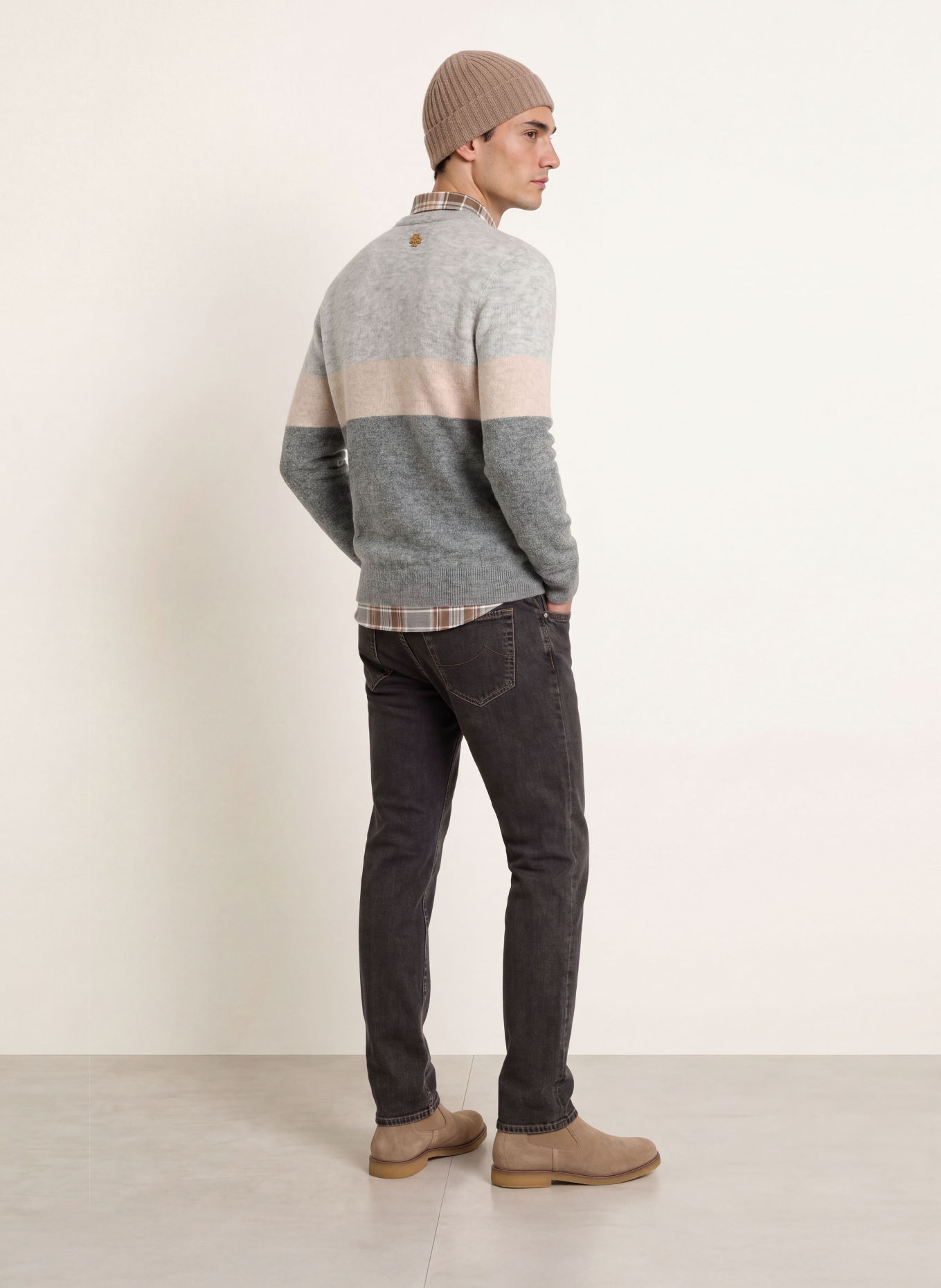JACOB COHEN Pullover mit Alpaka: GRAU / BEIGE / DUNKELGRÜN