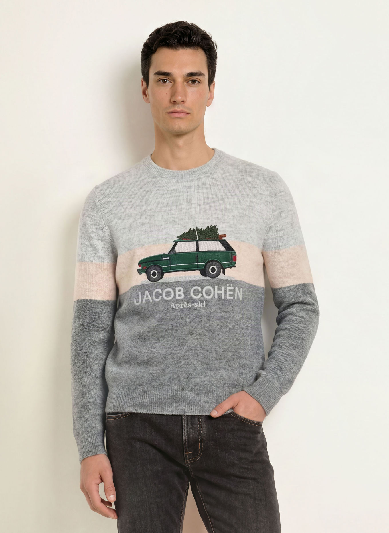 JACOB COHEN Pullover mit Alpaka: GRAU / BEIGE / DUNKELGRÜN