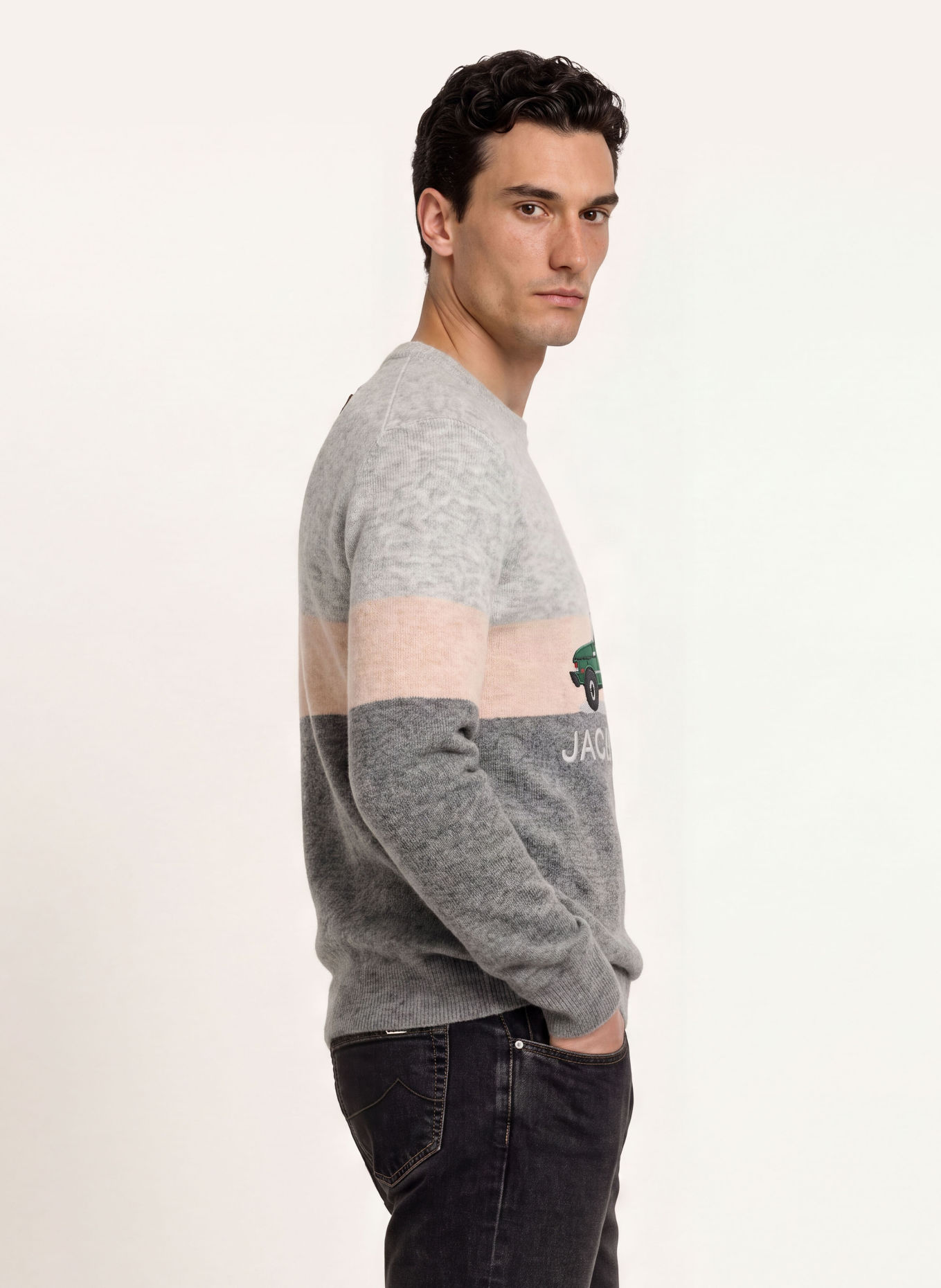 JACOB COHEN Pullover mit Alpaka: GRAU / BEIGE / DUNKELGRÜN