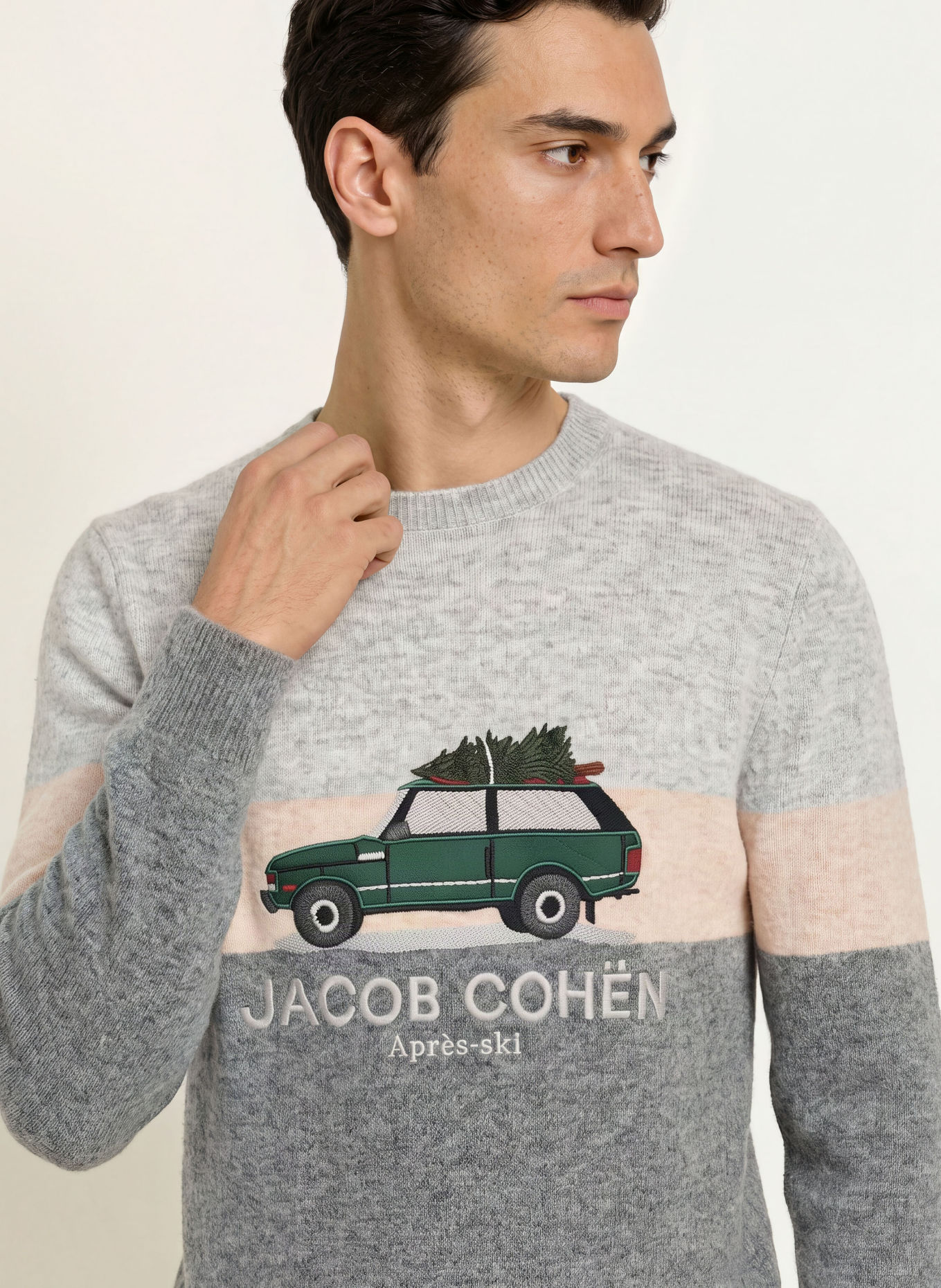 JACOB COHEN Pullover mit Alpaka: GRAU / BEIGE / DUNKELGRÜN