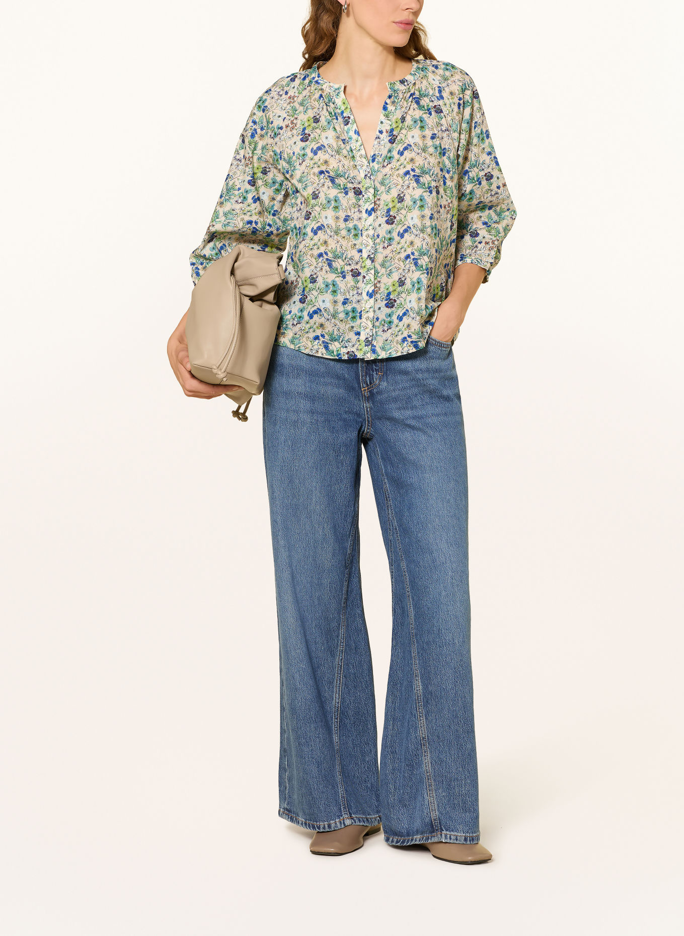 Marc O'Polo Blouse met 3/4-mouwen: BEIGE / LICHTGROEN / BLAUW