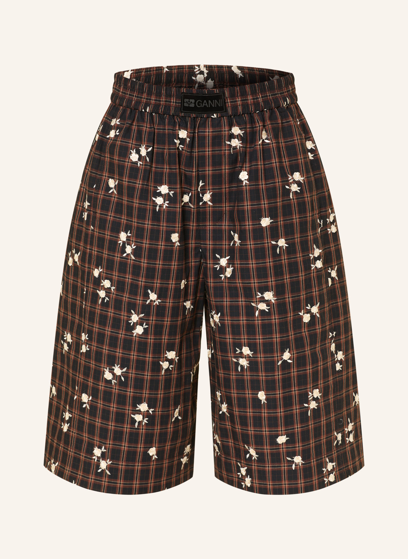 GANNI Short: MARRON FONCÉ / WIT / ZWART