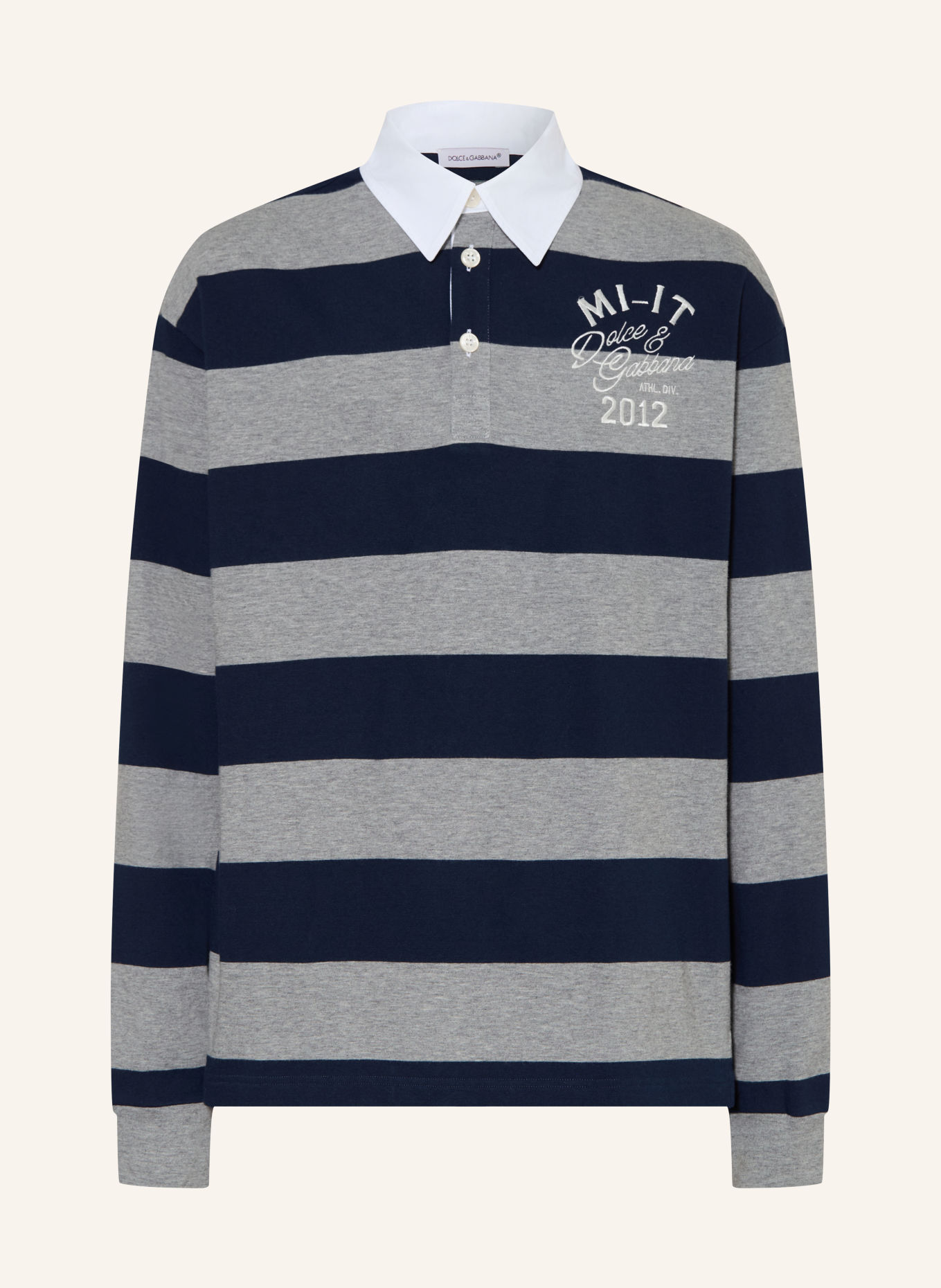 DOLCE & GABBANA Jersey-Poloshirt: DUNKELBLAU / GRAU / WEISS