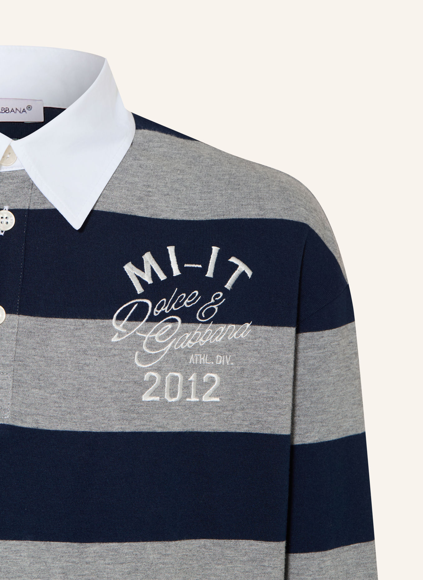 DOLCE & GABBANA Jersey-Poloshirt: DUNKELBLAU / GRAU / WEISS