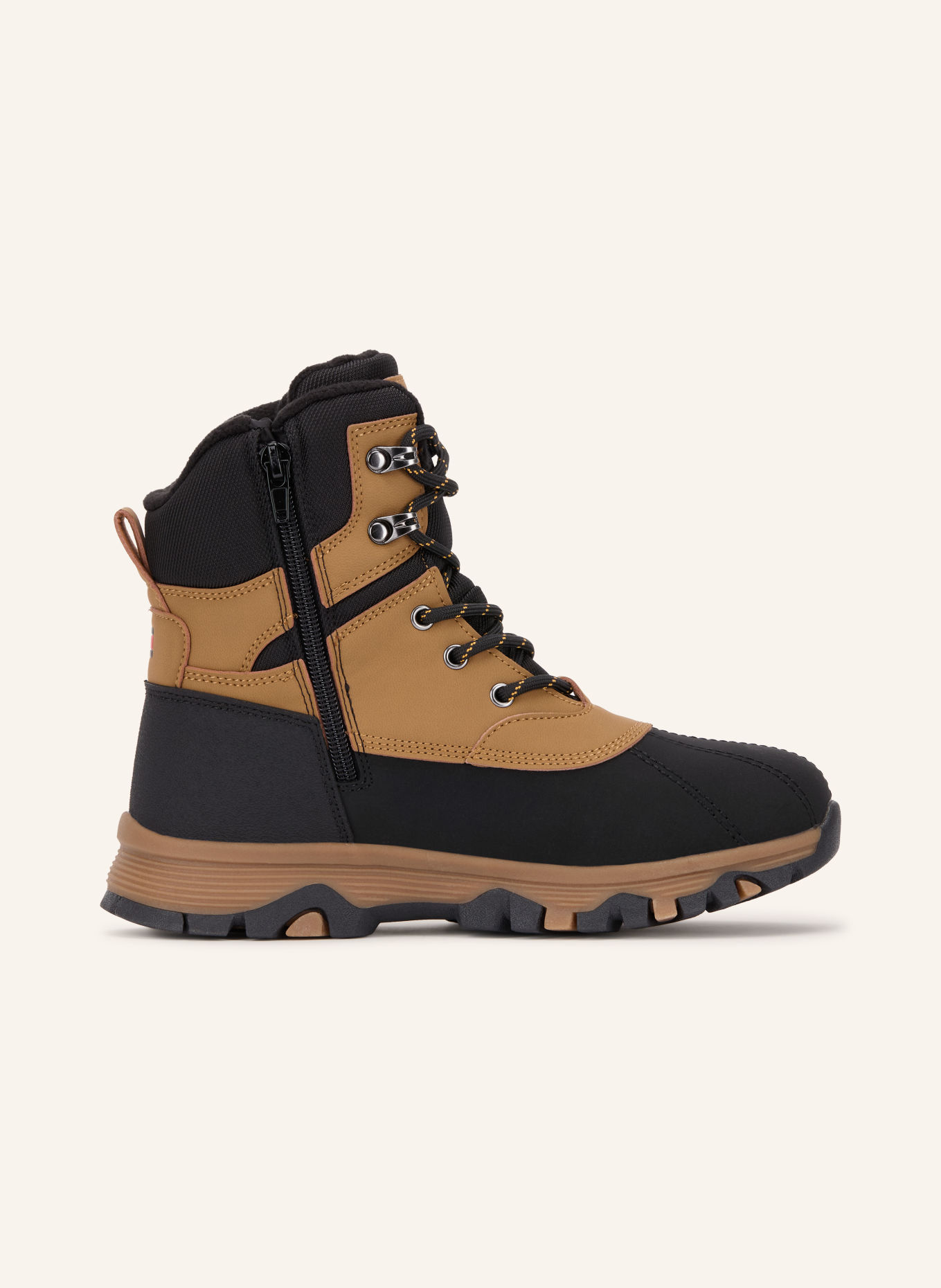 TOMMY HILFIGER Snørestøvler: SORT / COGNAC