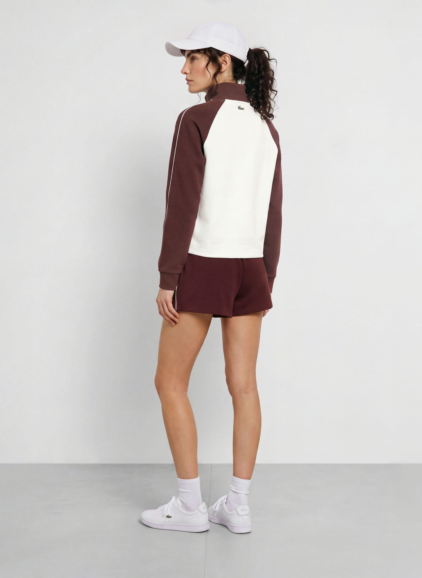 LACOSTE Pull col zippé en piqué: ROUGE FONCÉ / CRÈME