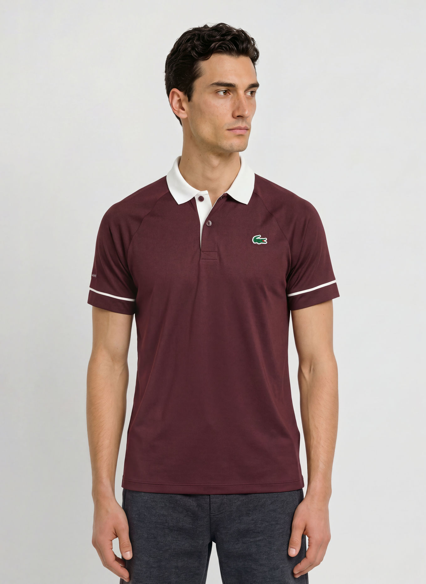LACOSTE Funktions-Poloshirt Slim Fit: DUNKELROT / WEISS