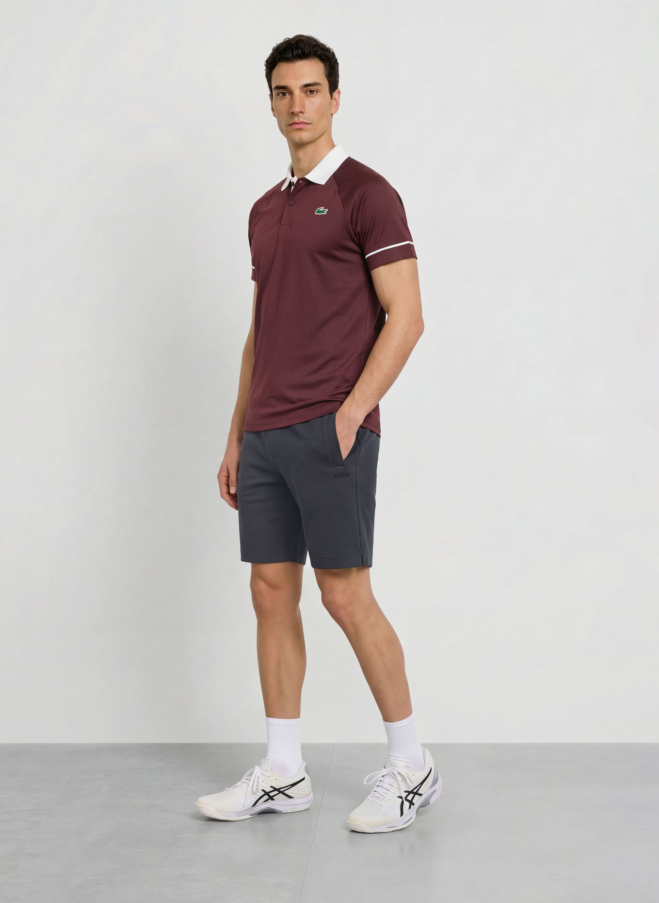 LACOSTE Funktions-Poloshirt Slim Fit: DUNKELROT / WEISS