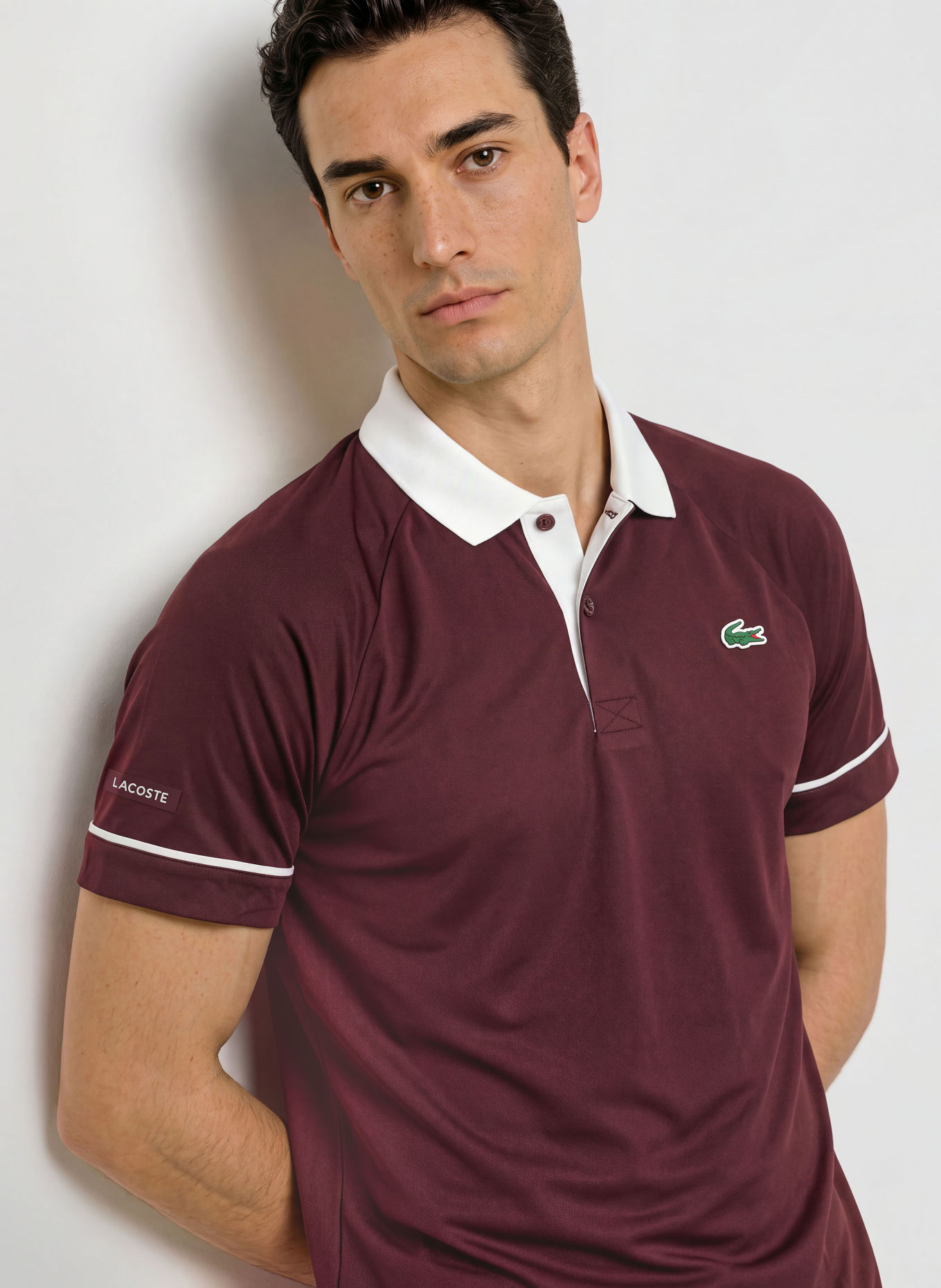 LACOSTE Funktions-Poloshirt Slim Fit: DUNKELROT / WEISS