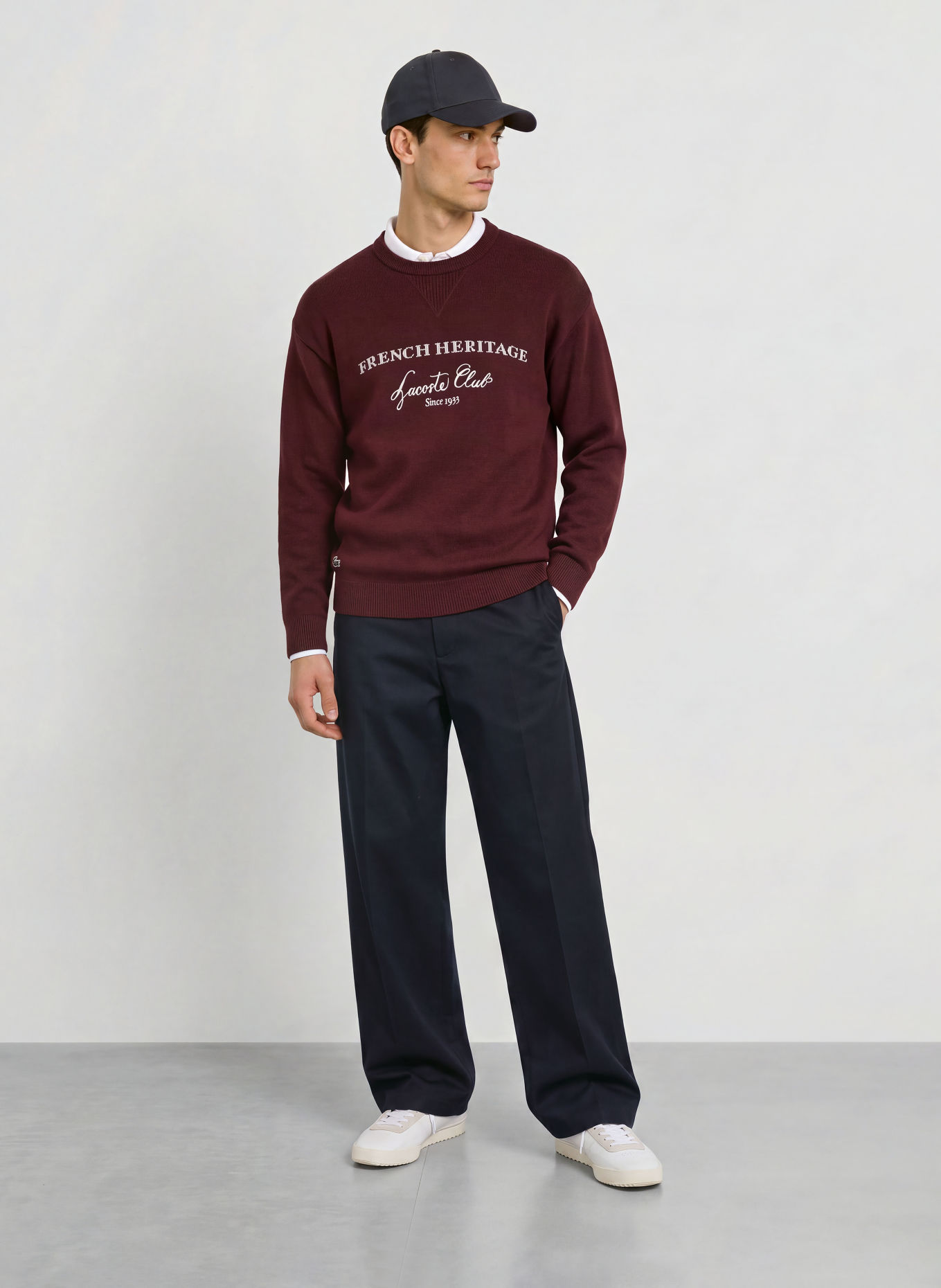 LACOSTE Sweater: DARK RED / WHITE