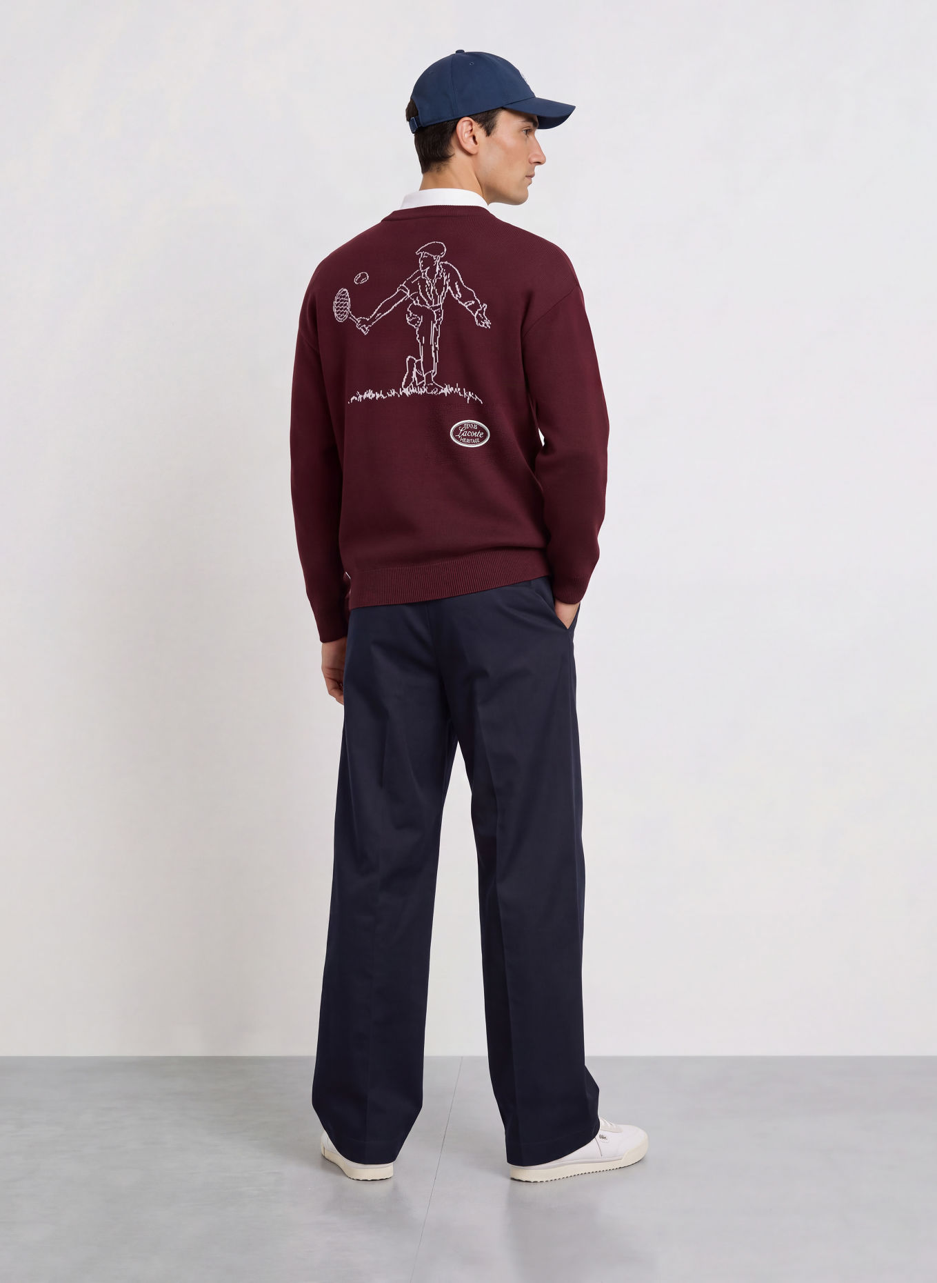 LACOSTE Sweater: DARK RED / WHITE
