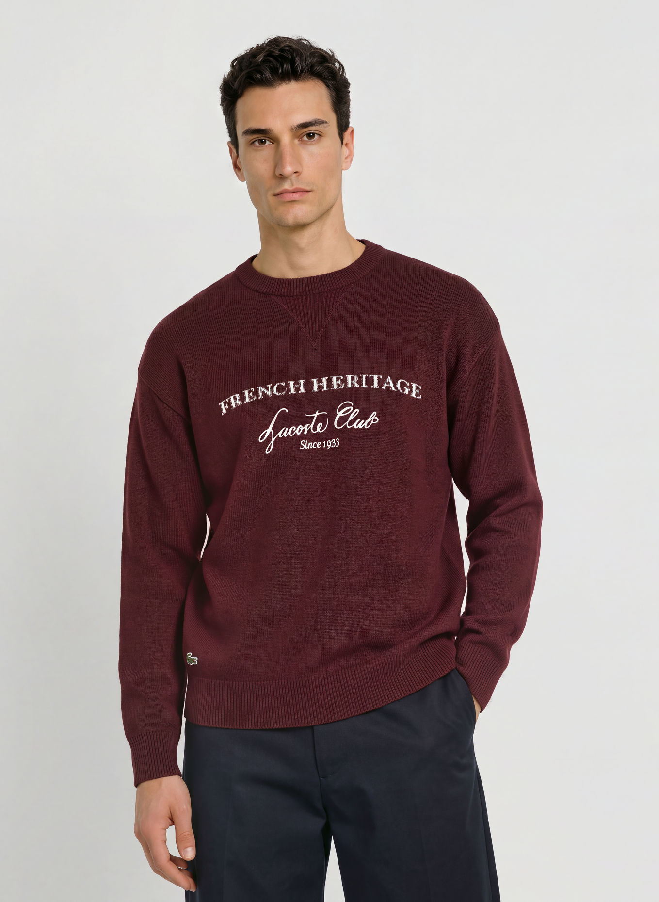 LACOSTE Sweater: DARK RED / WHITE