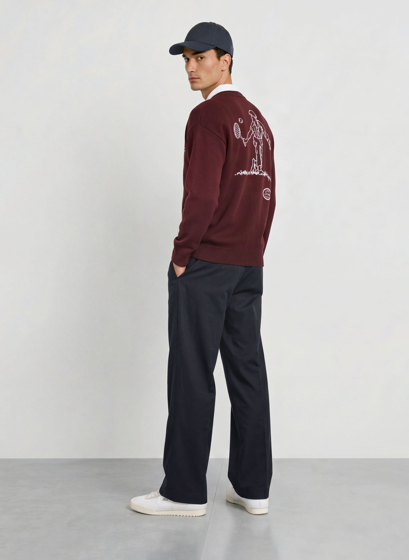 LACOSTE Sweater: DARK RED / WHITE