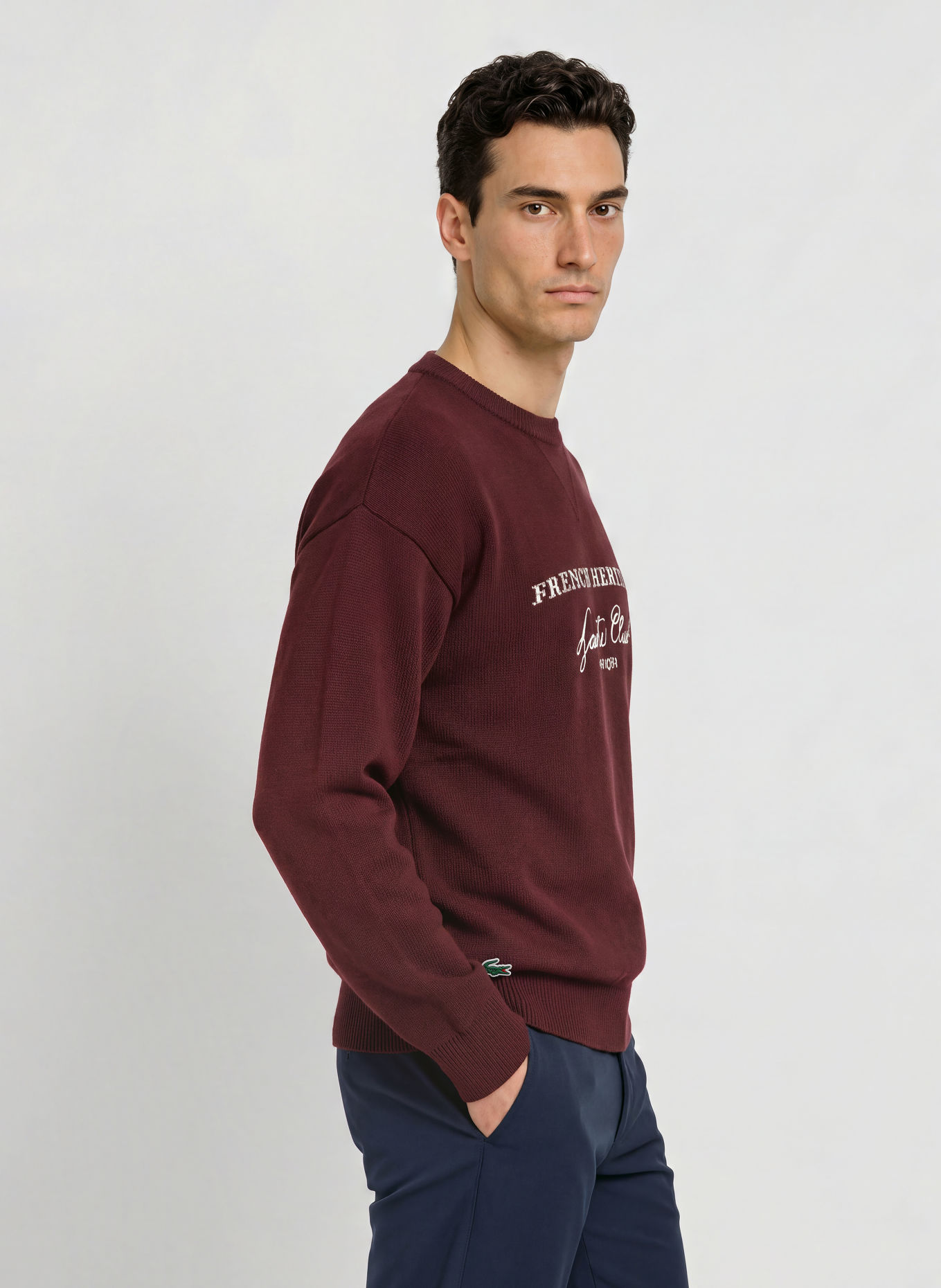 LACOSTE Sweater: DARK RED / WHITE